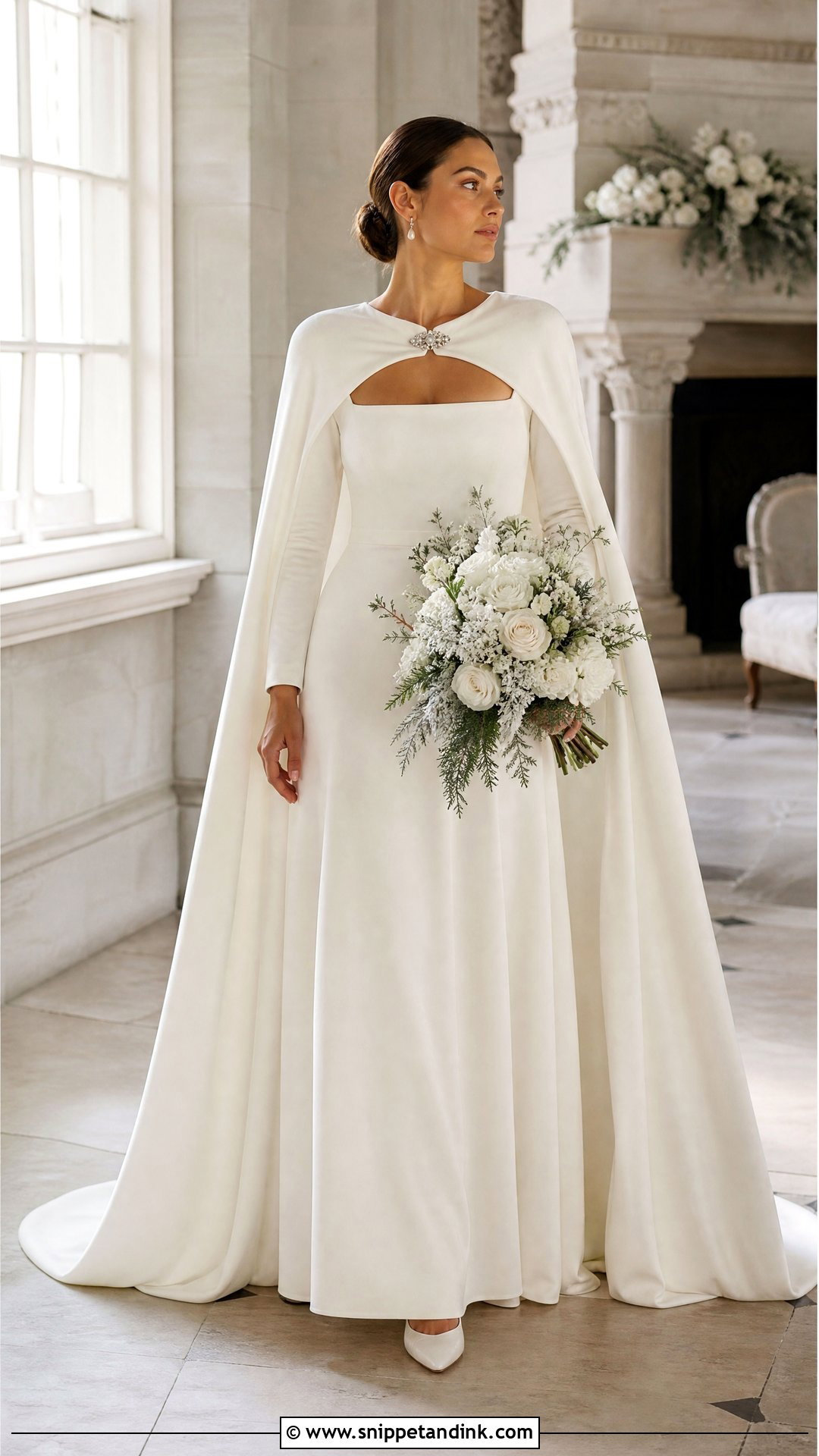 Velvet Reign Wedding Dress With Long Cape - Snippet and Ink - 20 Reign Wedding Dress Ideas
