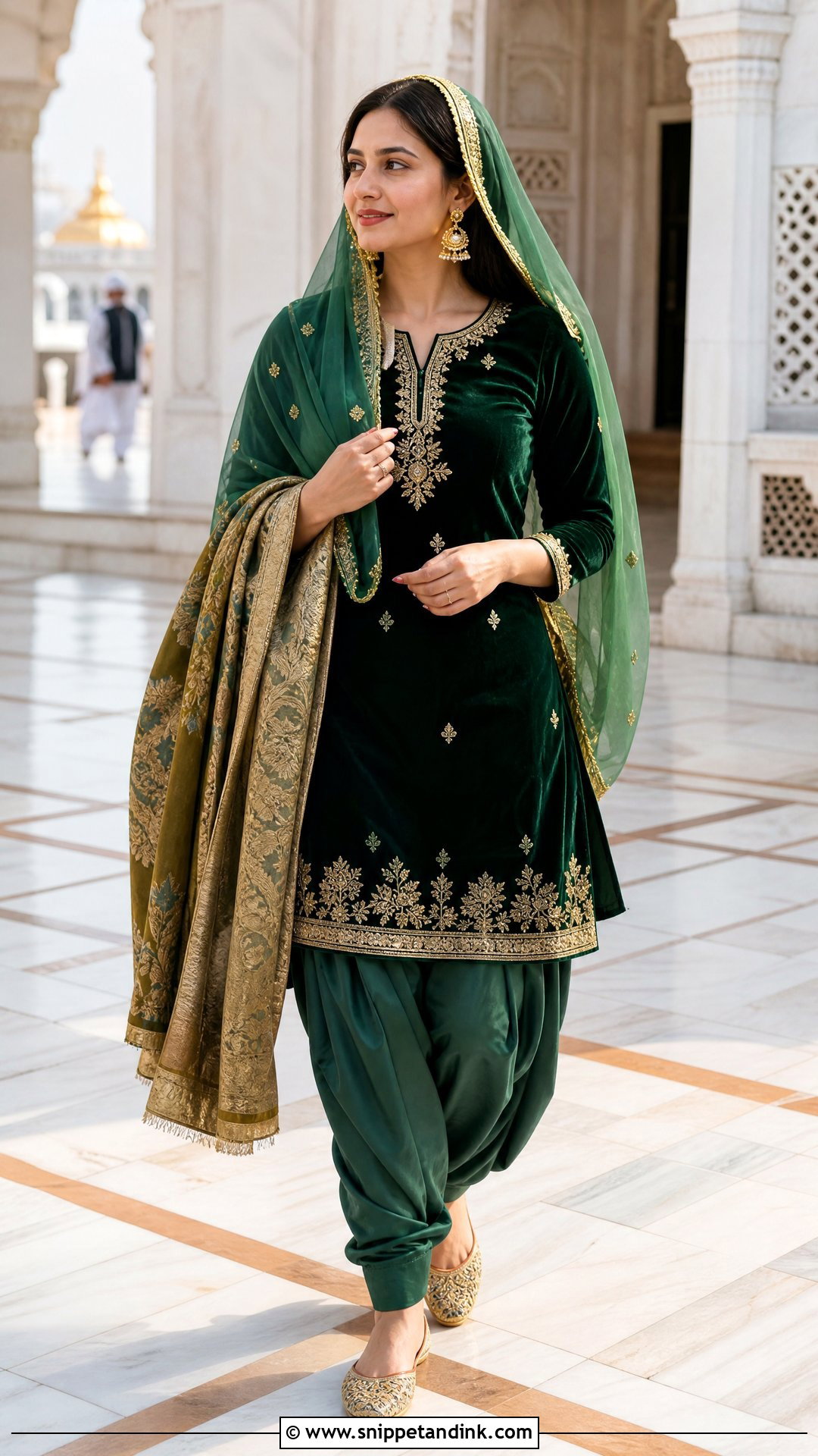 Velvet Salwar Suit For Winter Gurudwara Wedding - Snippet and Ink - 25 Gurudwara Wedding Outfit Ideas