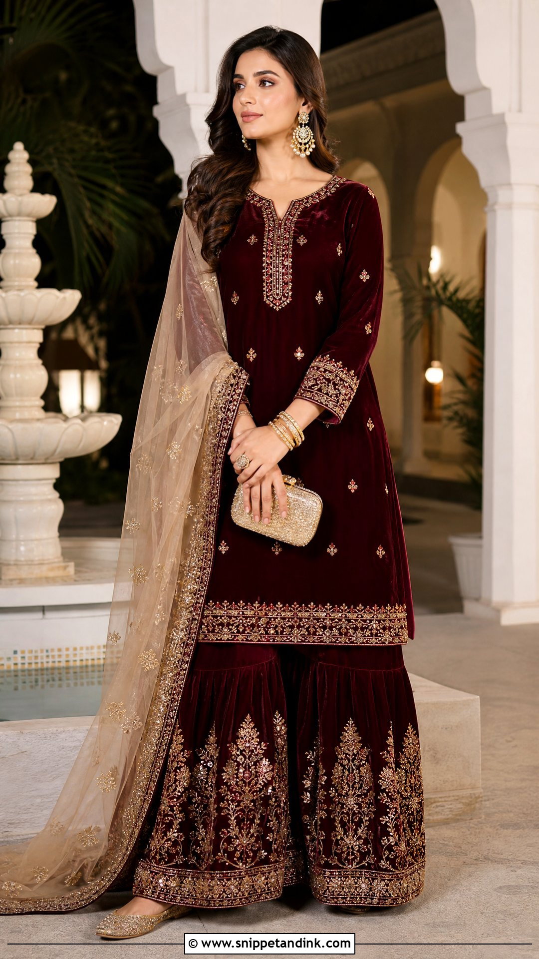 Velvet Sharara Winter Marriage Outfit - Snippet and Ink - 20 Winter Marriage Outfit for Women Ideas
