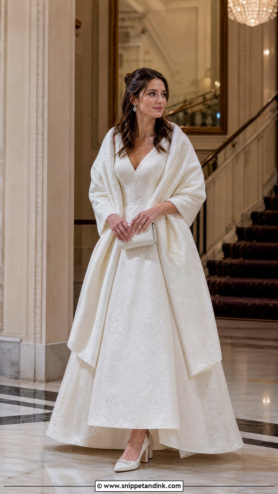 Velvet Shawl With A Line Wedding Dress - Snippet and Ink - 20 Winter Wedding Shawl Ideas
