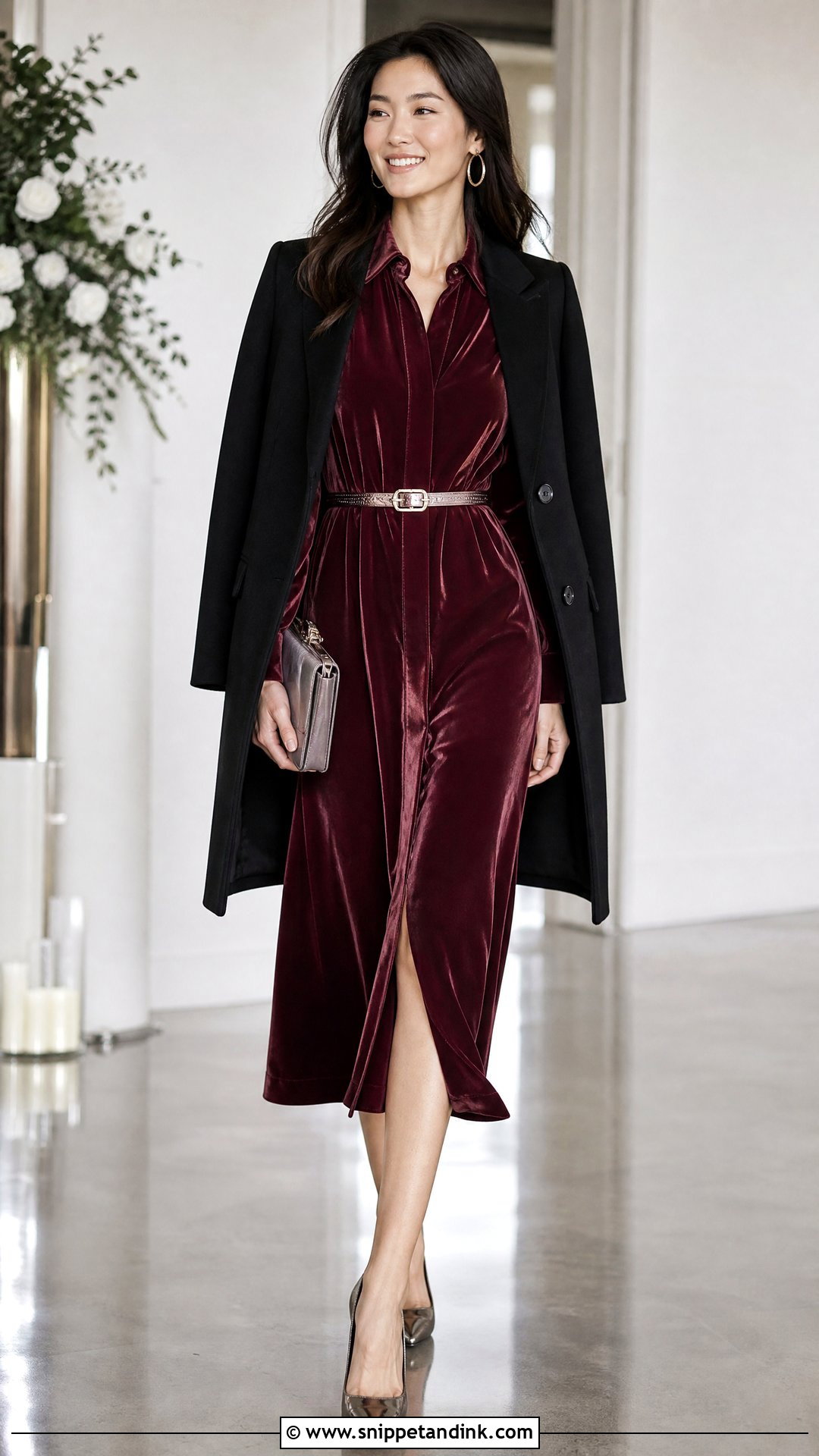 Velvet Shirt Dress Winter Wedding Outfit - Snippet and Ink - 20 Semi Formal Winter Wedding Attire Ideas