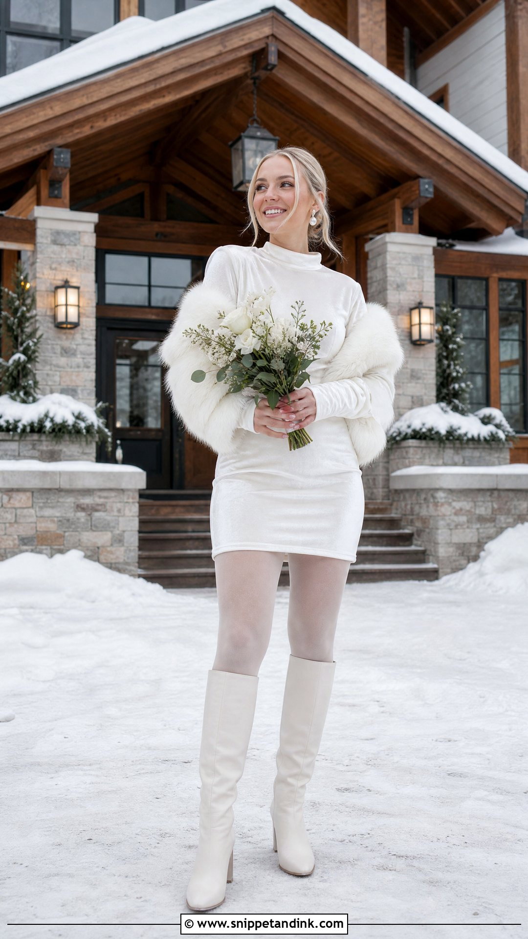 Velvet Short Wedding Dress With White Knee High Boots - Snippet and Ink - 20 Short Wedding Dress with Boots Ideas