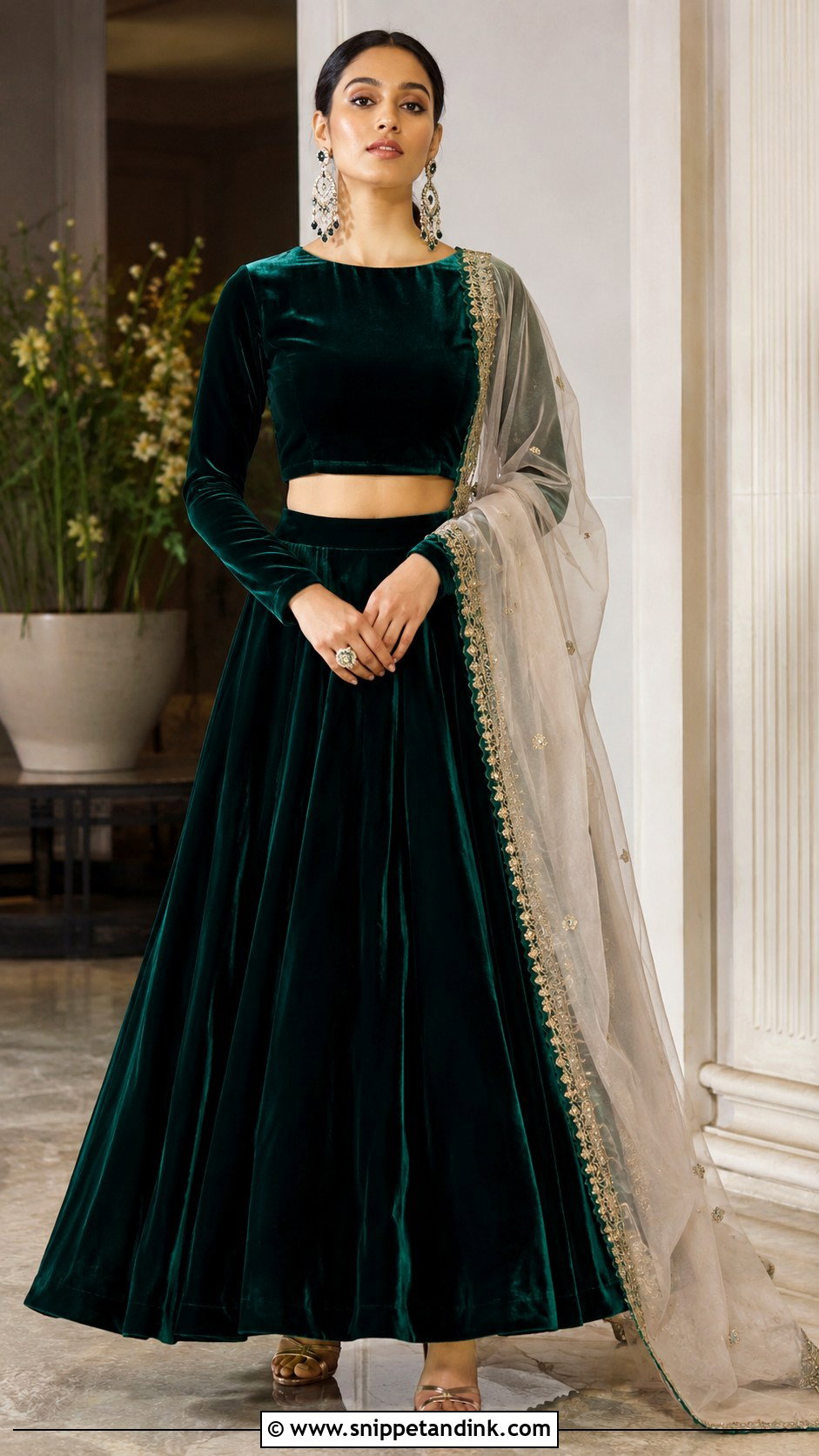 Velvet Skirt And Crop Top For Winter Wedding - Snippet and Ink - 25 Skirt and Crop Top Indian Weddings Ideas