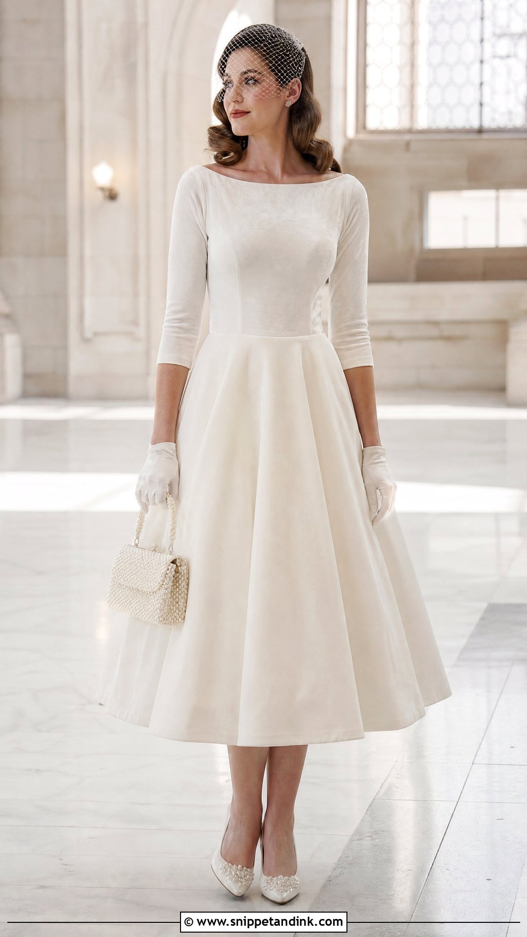 Velvet Tea Length Bridal Dress - Snippet and Ink - 20 Velvet Bridal Dress Ideas