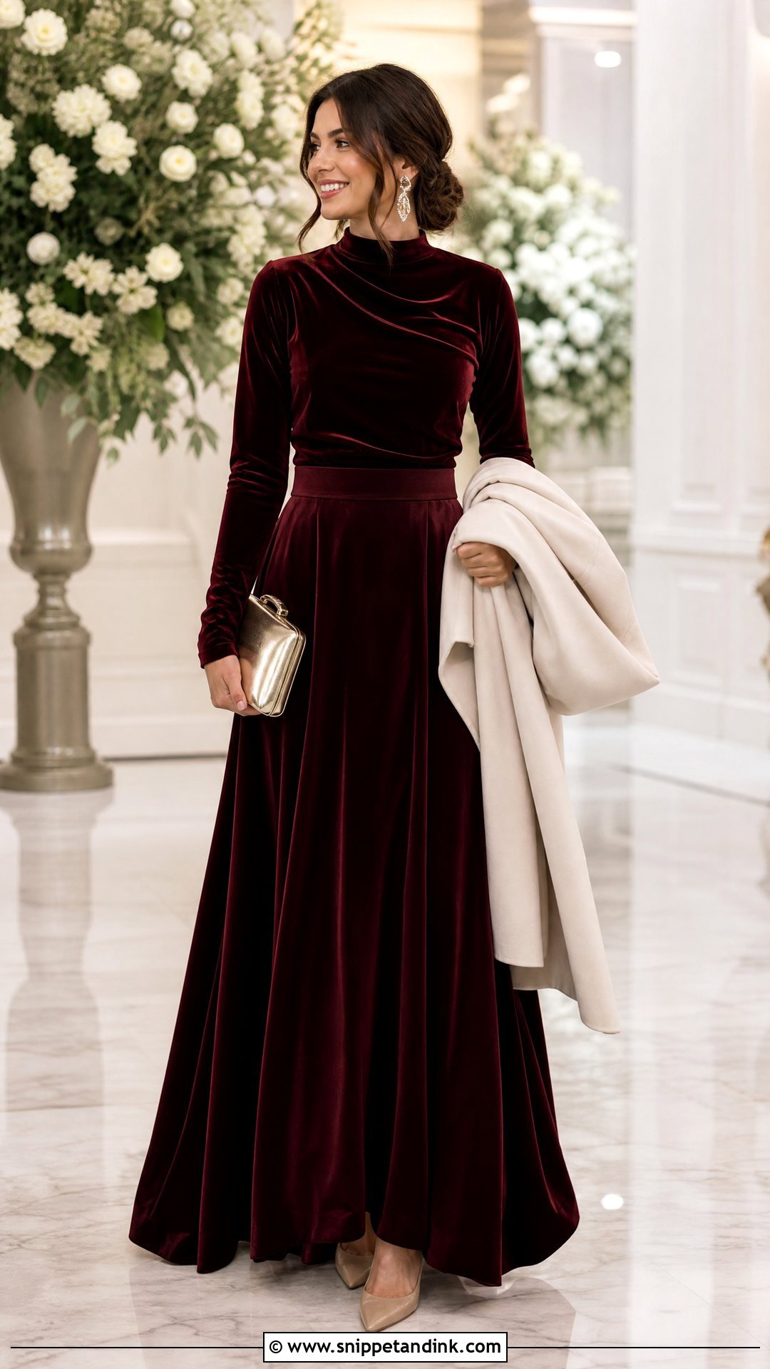 Velvet Top And Maxi Skirt Two Piece Wedding Outfit - Snippet and Ink - 20 Two Piece Wedding Outfit Ideas