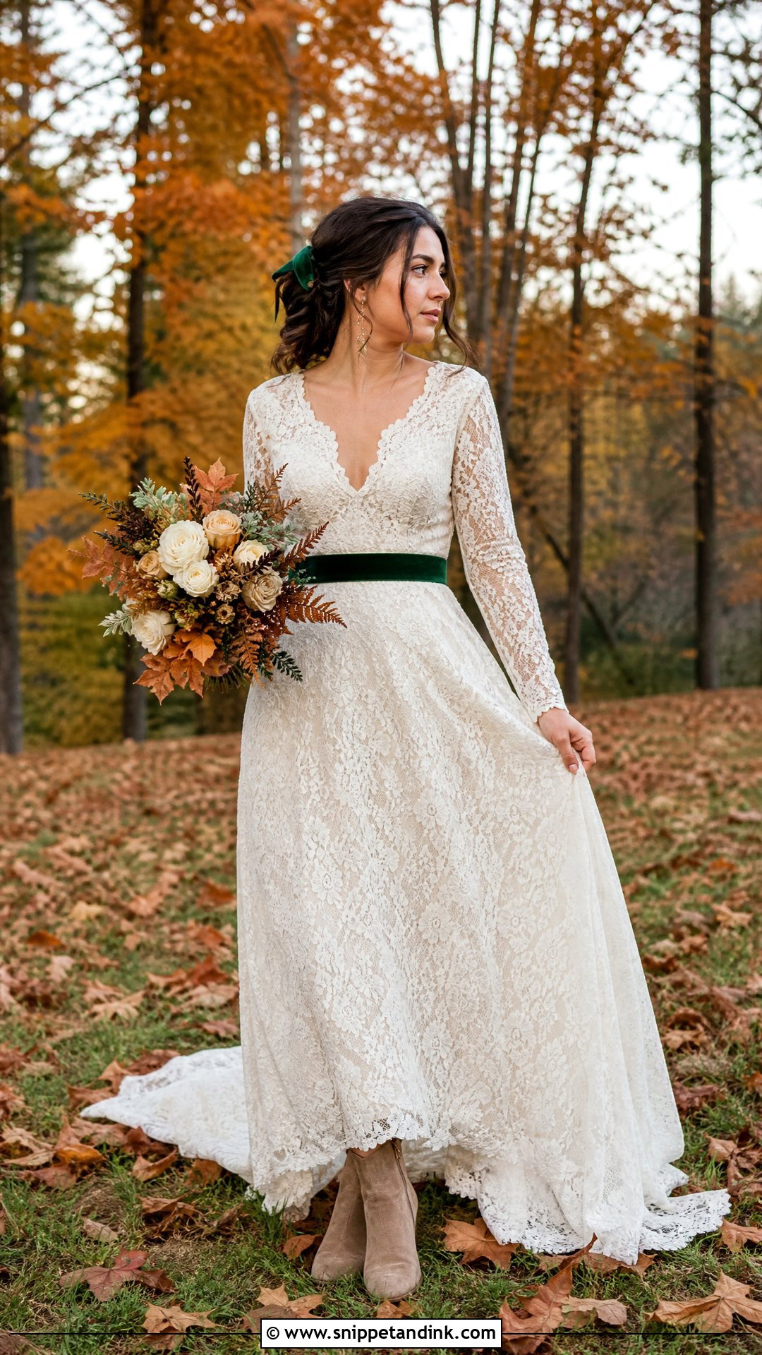 Velvet Trim Woodland Wedding Dress - Snippet and Ink - 25 Woodland Wedding Dress Ideas