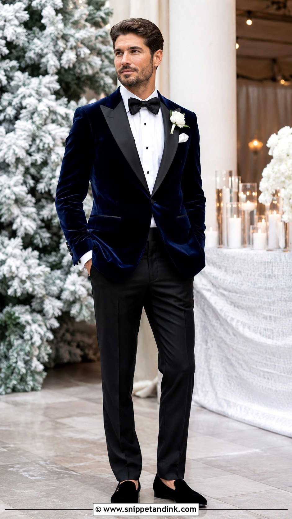 Velvet Tuxedo With Satin Bow Tie - Snippet and Ink - 20 Bow Tie Wedding Ideas