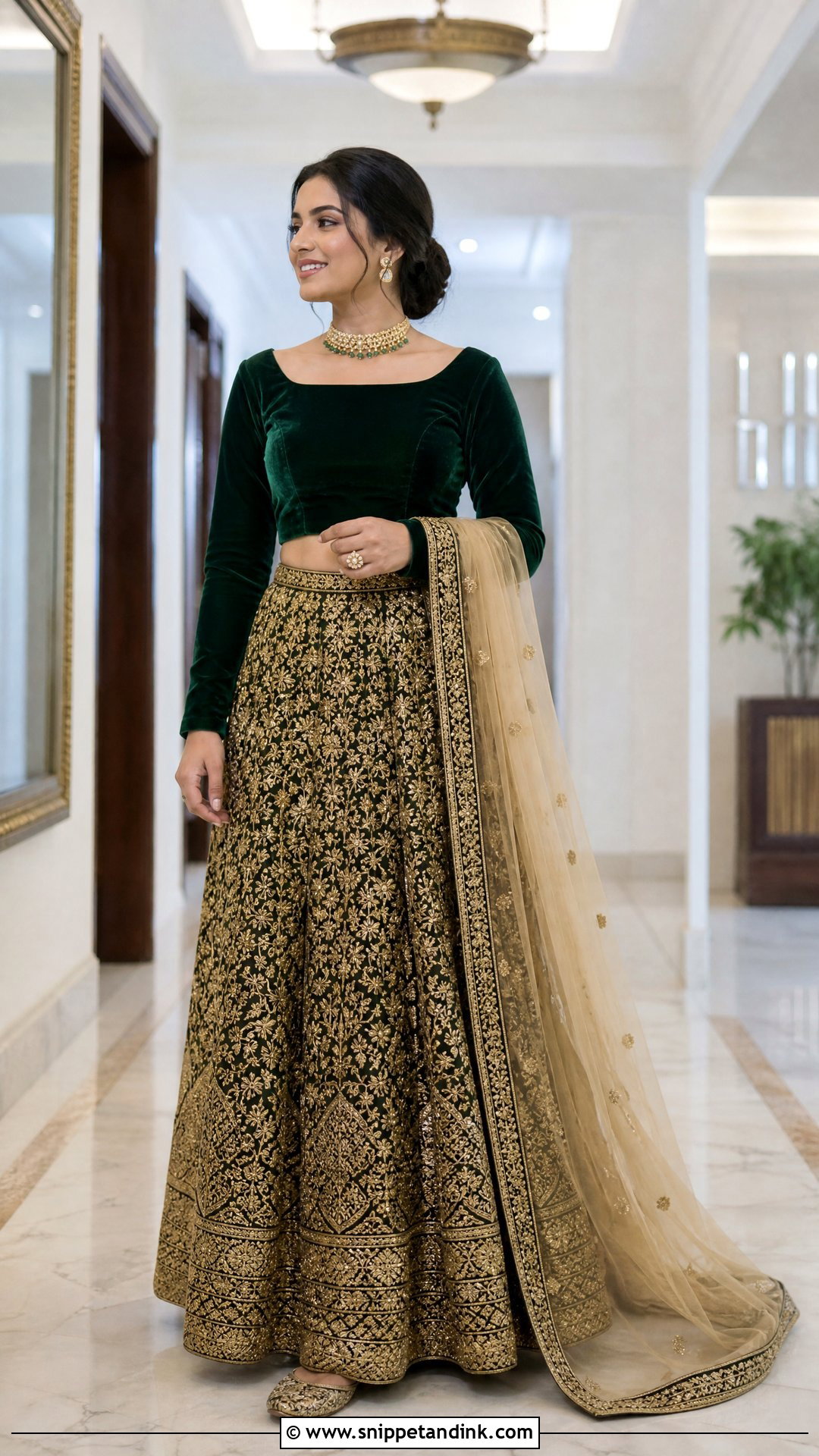 Velvet Wedding Blouse With Jewel Tone Lehenga - Snippet and Ink - 20 Wedding Blouses Ideas