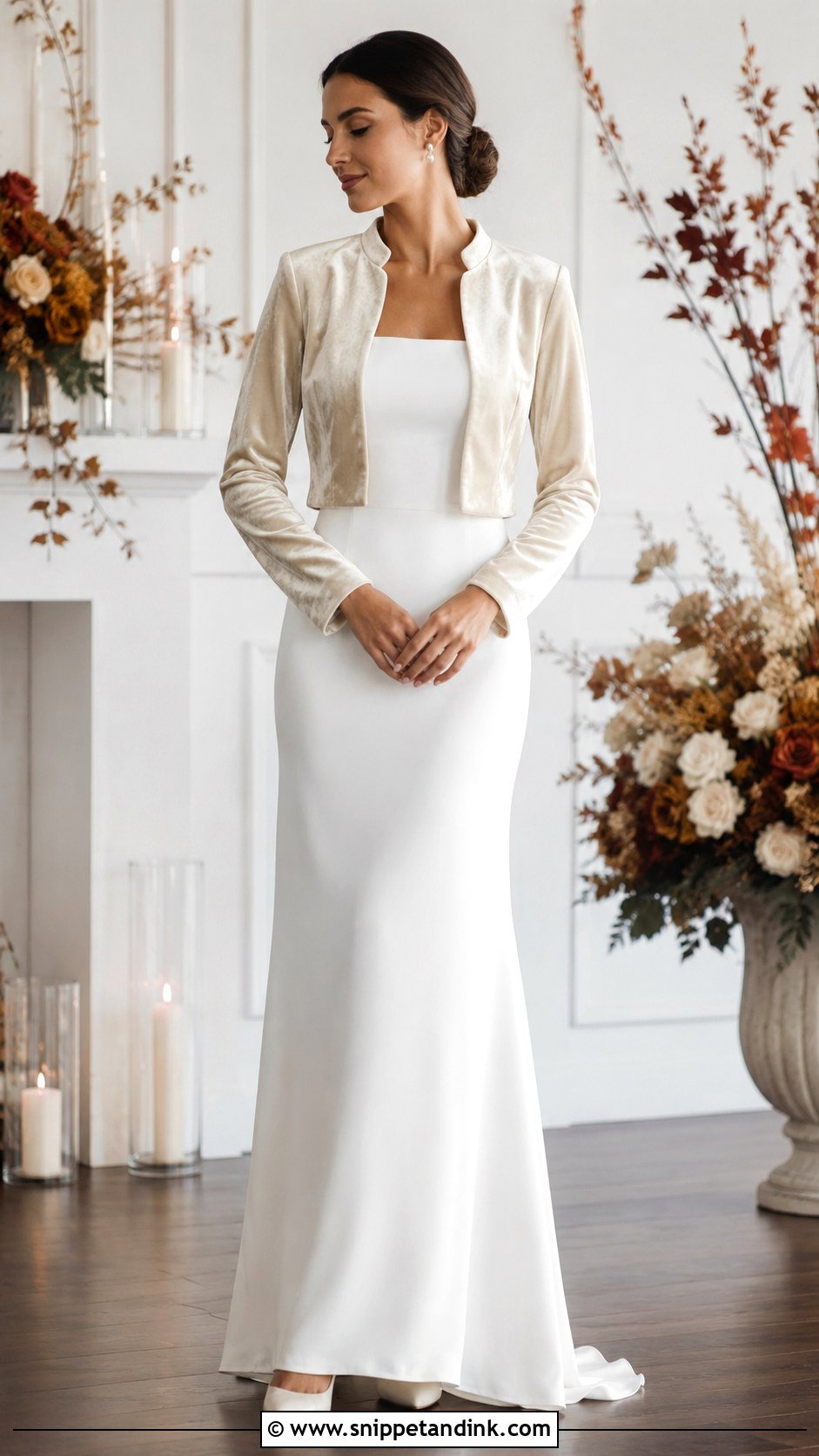 Velvet Wedding Bolero With Fall Dress - Snippet and Ink - 25 Wedding Bolero Ideas