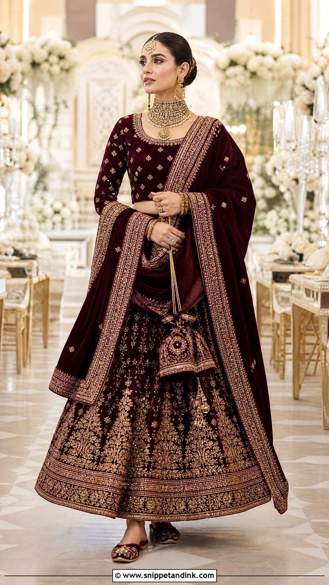 Velvet Wedding Chappal With Winter Lehenga - Snippet and Ink - 20 Wedding Chappal for Bride Ideas