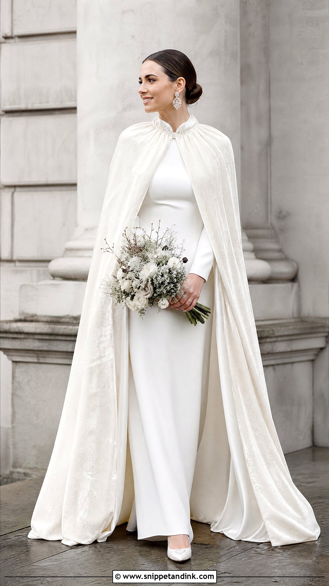 Velvet Wedding Cloak With Long Sleeve Dress - Snippet and Ink - 25 Wedding Cloak Ideas