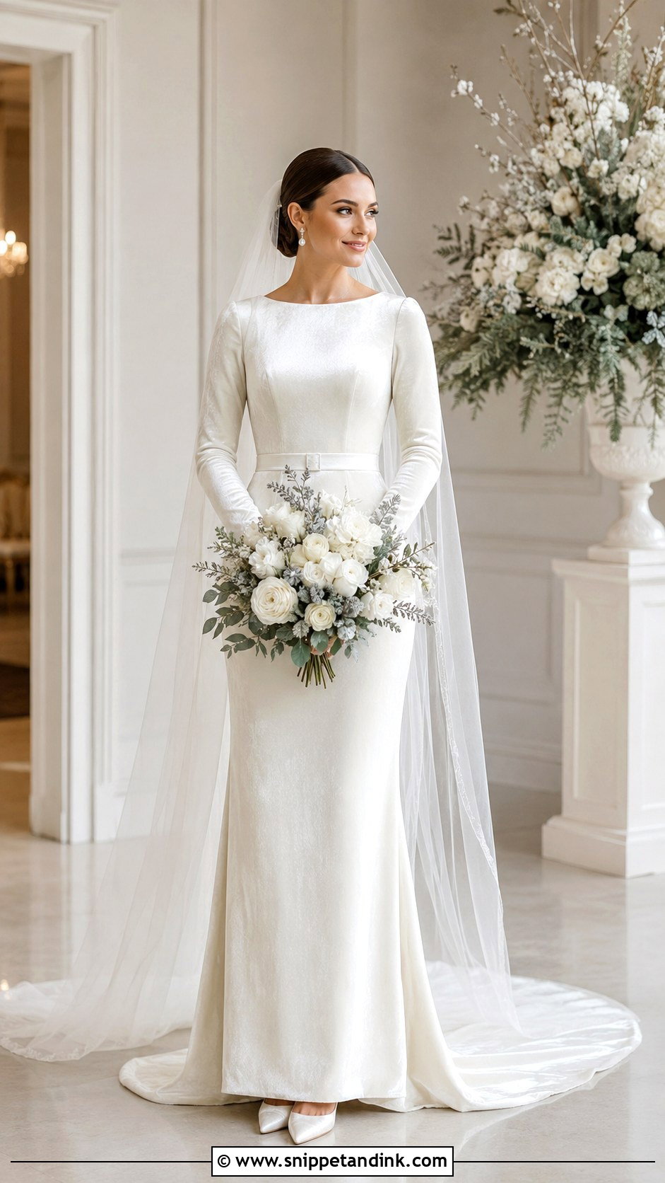 Velvet Wedding Dress Belt With Long Sleeve Gown - Snippet and Ink - 20 Wedding Dress Belt Ideas