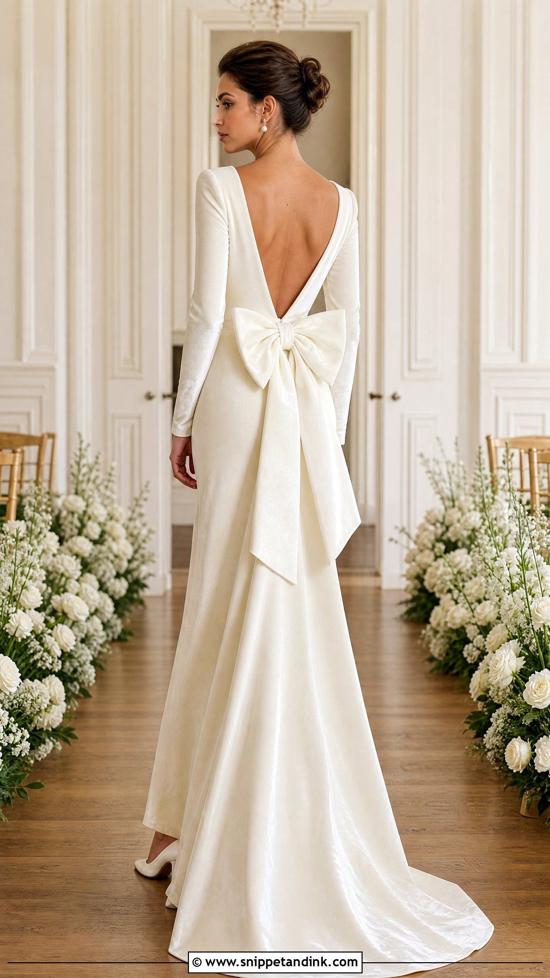 Velvet Wedding Dress With Bow Back - Snippet and Ink - 25 Velvet Wedding Dress Ideas
