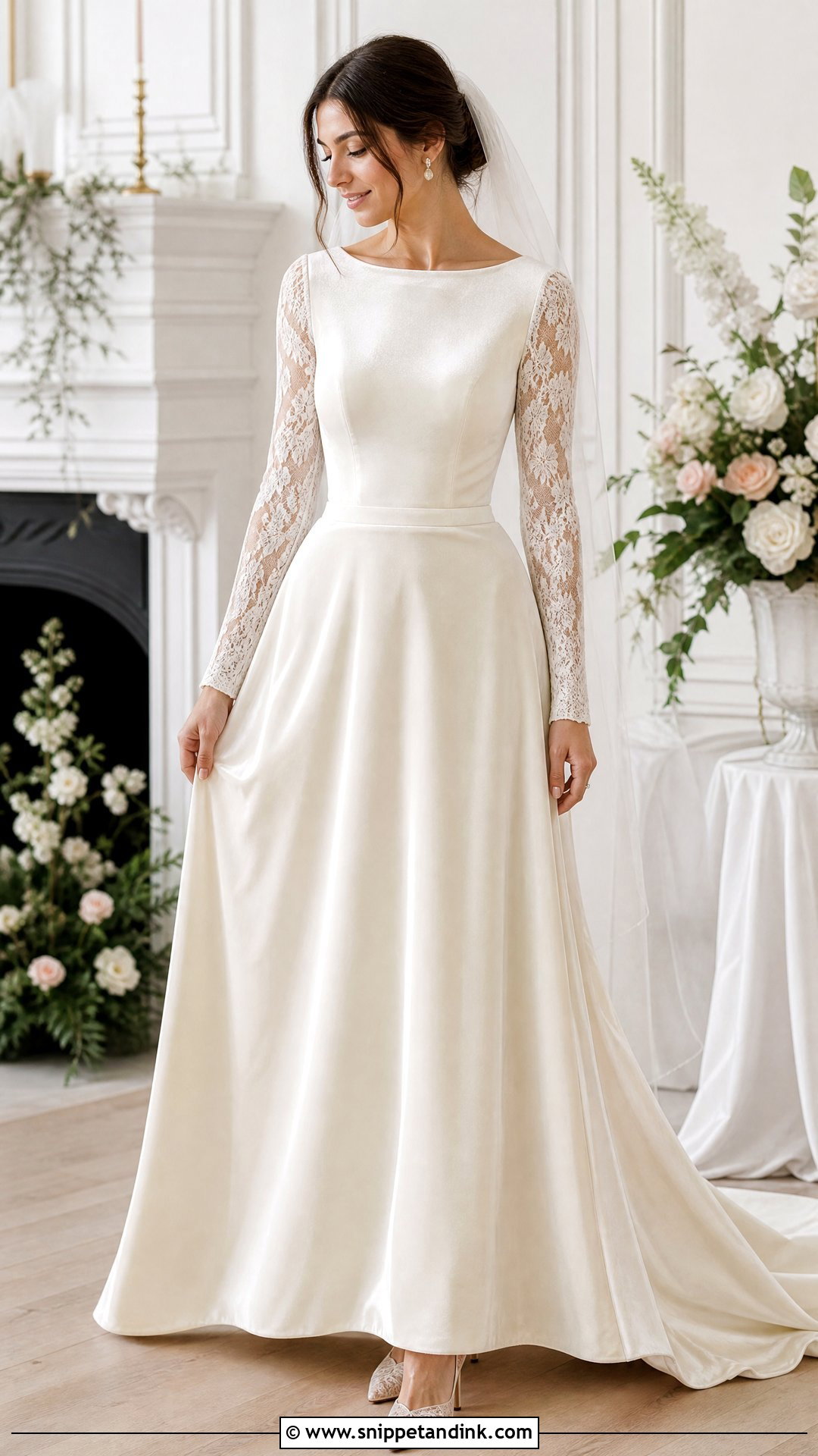 Velvet Wedding Dress With Lace Sleeves - Snippet and Ink - 25 Velvet Wedding Dress Ideas