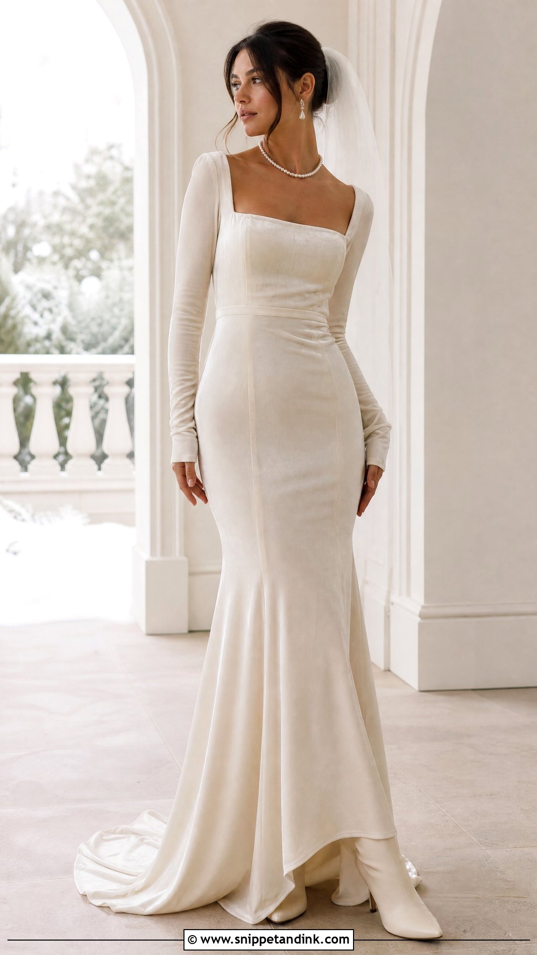 Velvet Wedding Dress With Long Sleeves - Snippet and Ink - 20 Warm Wedding Dress Ideas