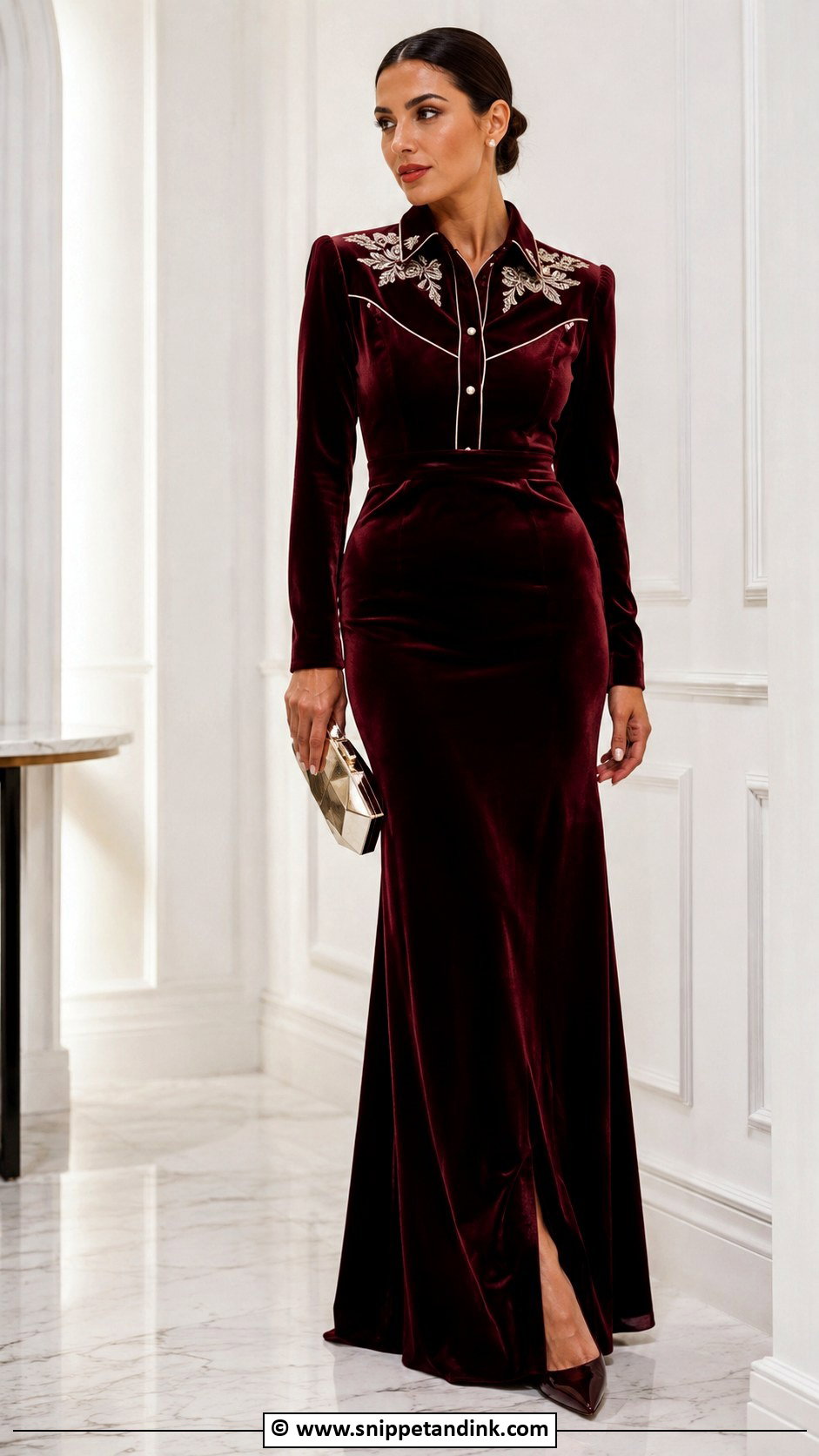 Velvet Western Gown With Closed Toe Heels - Snippet and Ink - 25 Western Gown Designs