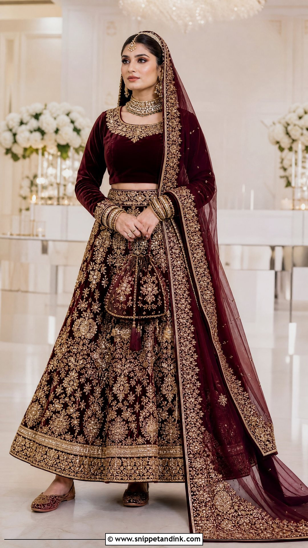 Velvet Winter Lehenga For North Indian Wedding - Snippet and Ink - 20 North Indian Wedding Outfits