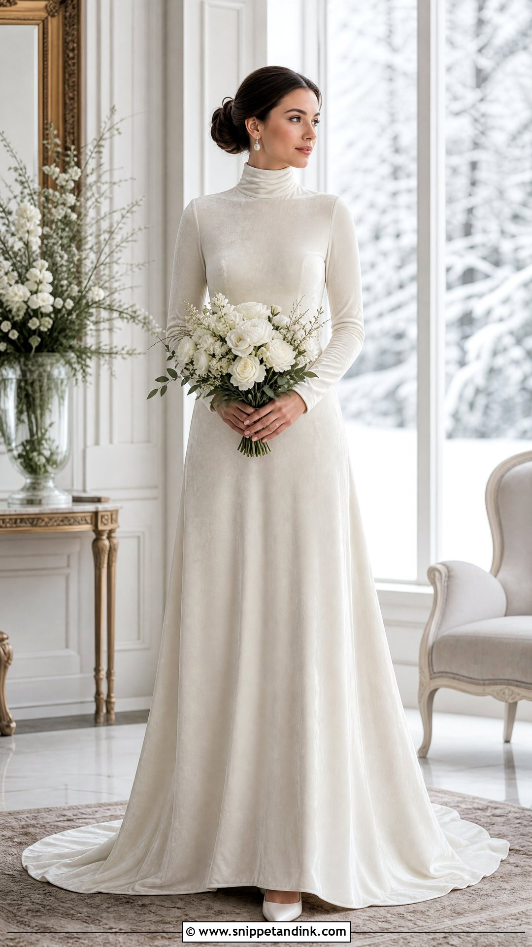 Velvet Winter Turtle Neck Wedding Gown - Snippet and Ink - 20 Turtle Neck Wedding Gown Ideas