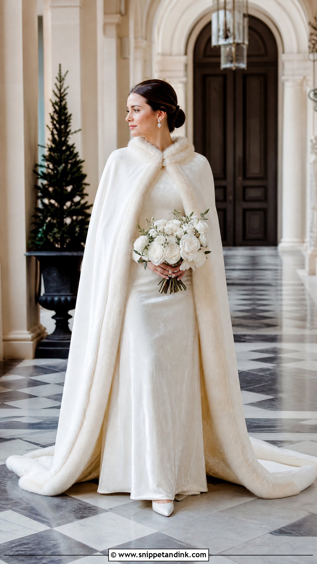 Velvet Winter Wedding Dress With Fur Trim Cape - Snippet and Ink - 25 Winter Wedding Dress Fur Ideas