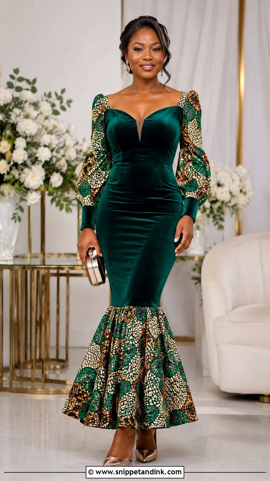 Velvet and Ankara Mermaid Dress - Snippet and Ink - 20 African Dress Designs for Weddings