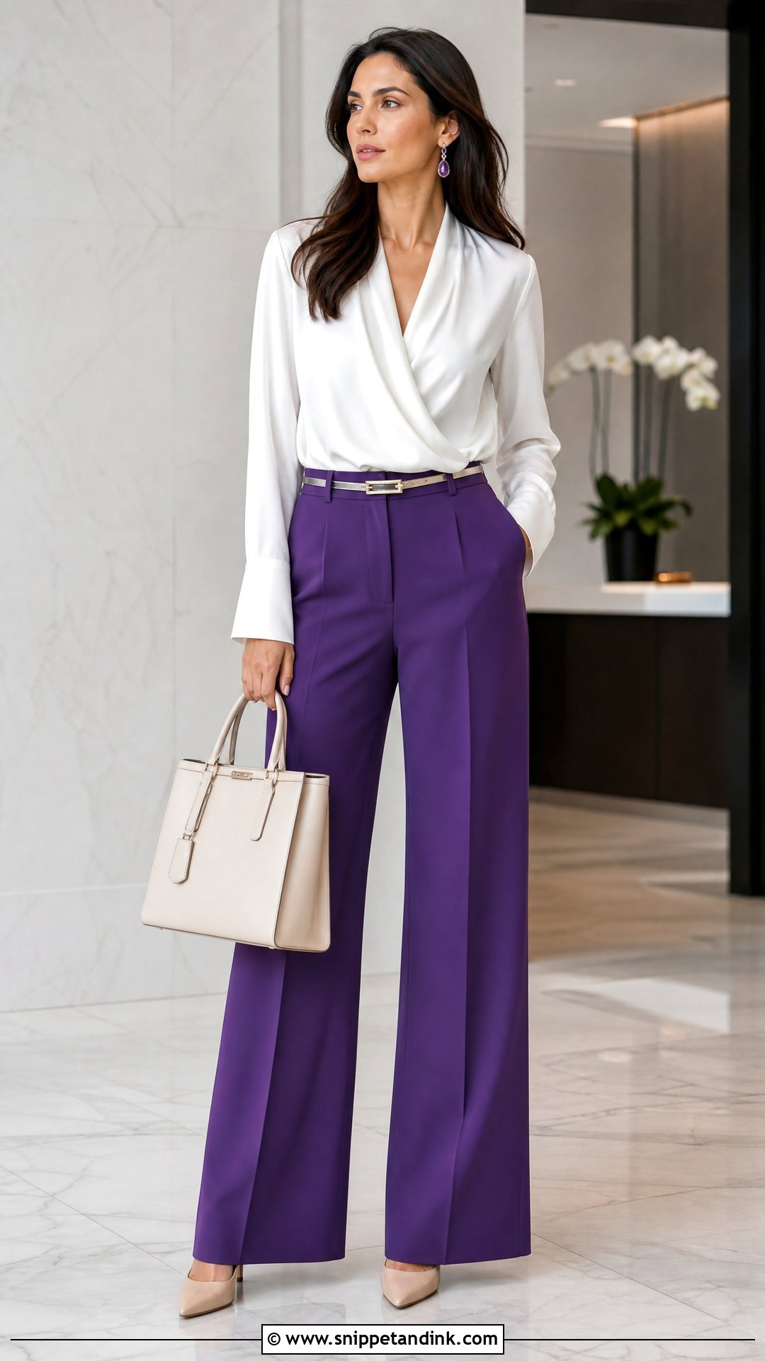 Vera Wang Princess White Blouse And Purple Trousers Outfit - Snippet and Ink - 20 Vera Wang Princess Ideas