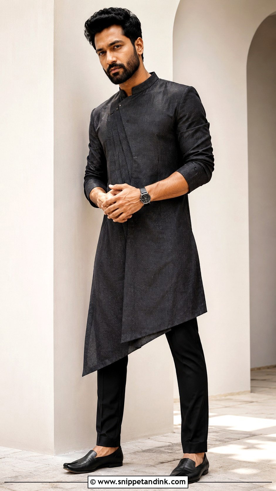 Vicky Kaushal Asymmetric Kurta Outfit - Snippet and Ink - 25 Vicky Kaushal Wedding Outfit Ideas