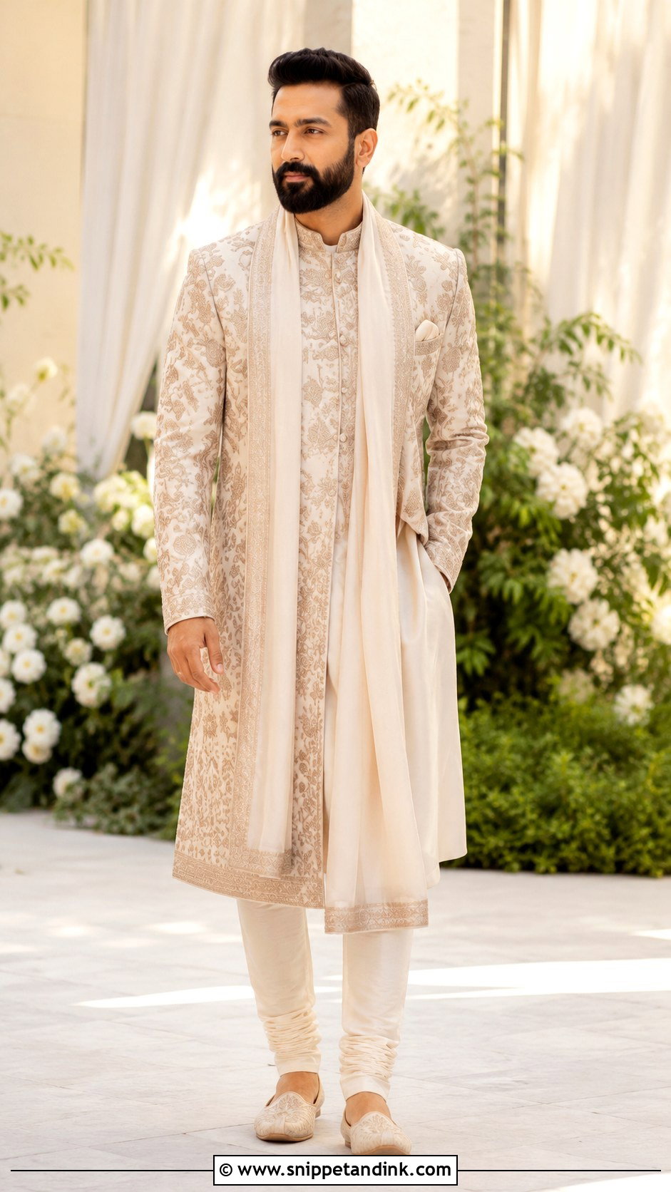 Vicky Kaushal Beige Sherwani Outfit - Snippet and Ink - 25 Vicky Kaushal Wedding Outfit Ideas