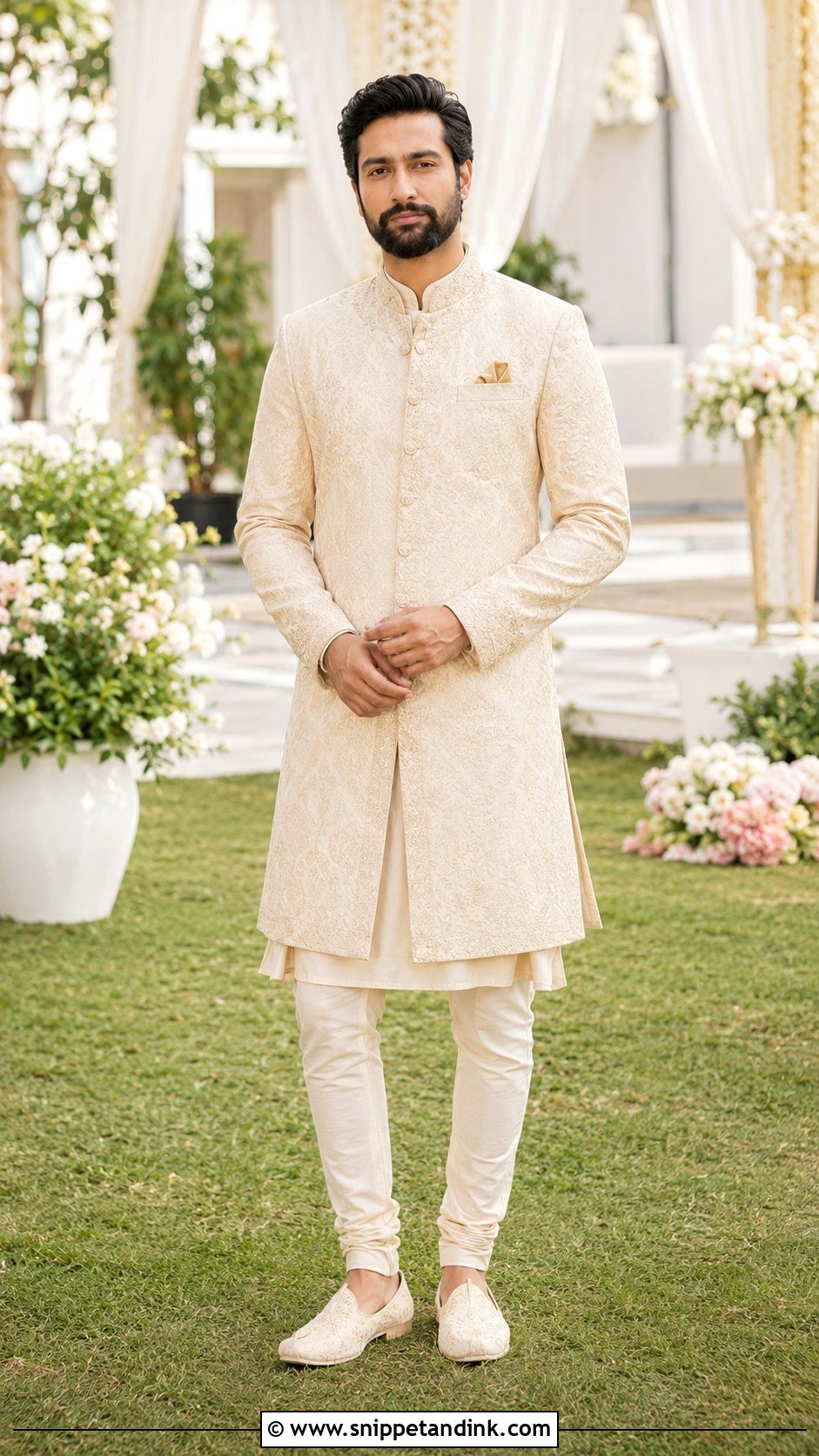 Vicky Kaushal Black Kurta With Stole Outfit - Snippet and Ink - 25 Vicky Kaushal Wedding Outfit Ideas
