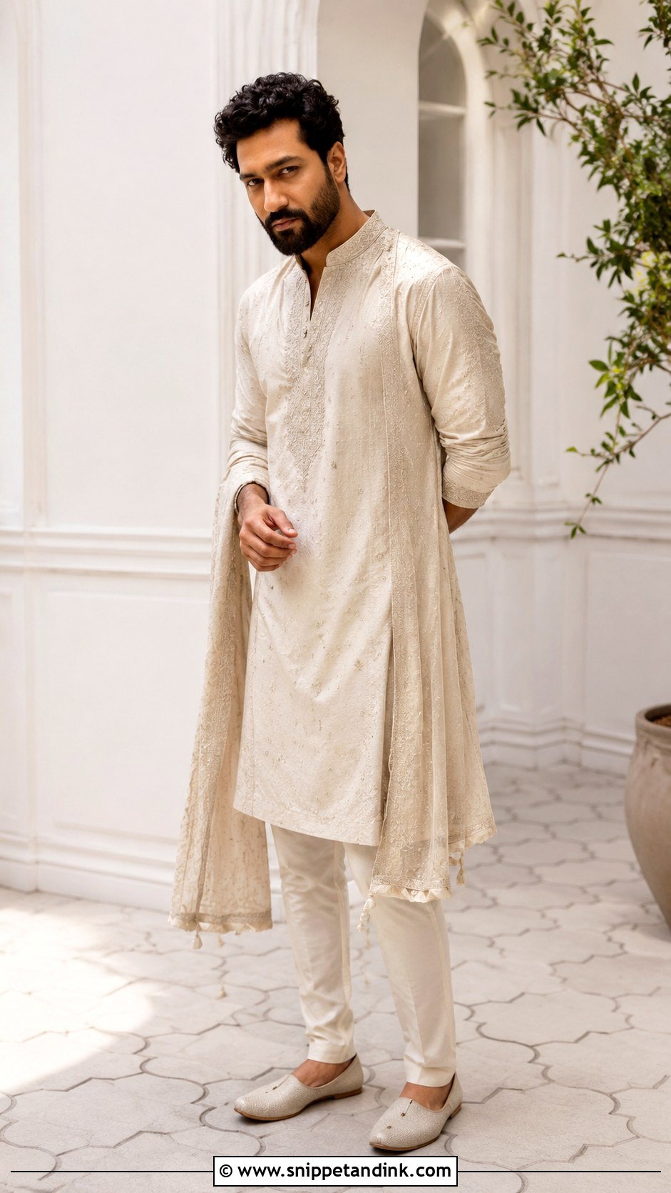 Vicky Kaushal Embroidered Kurta Outfit - Snippet and Ink - 25 Vicky Kaushal Wedding Outfit Ideas