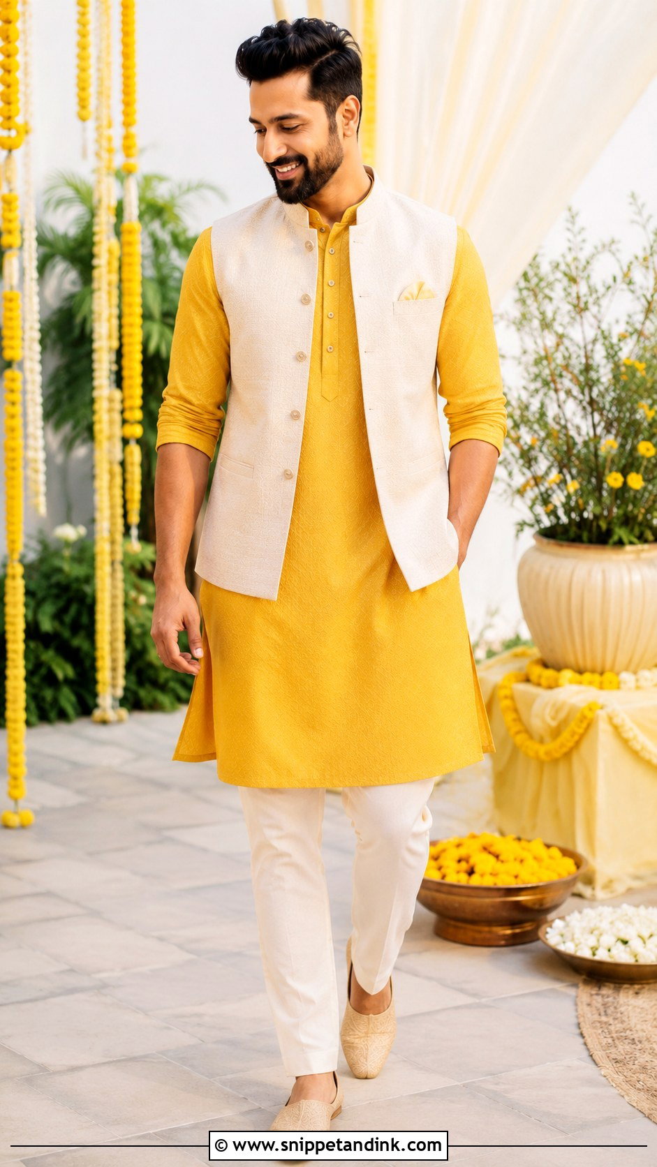 Vicky Kaushal Gold Bandhgala Outfit - Snippet and Ink - 25 Vicky Kaushal Wedding Outfit Ideas