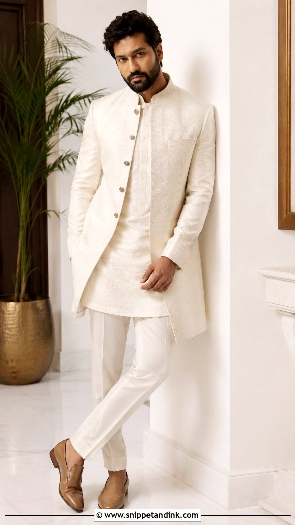Vicky Kaushal Indo Western Jacket Outfit - Snippet and Ink - 25 Vicky Kaushal Wedding Outfit Ideas