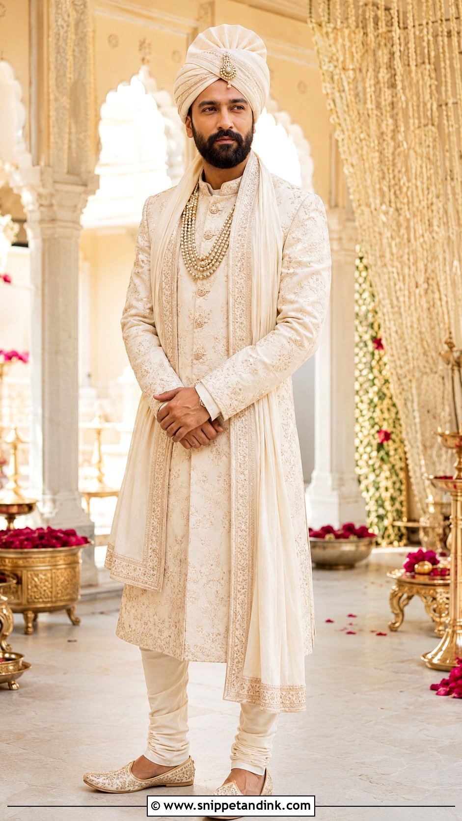 Vicky Kaushal Ivory Sherwani Outfit - Snippet and Ink - 25 Vicky Kaushal Wedding Outfit Ideas