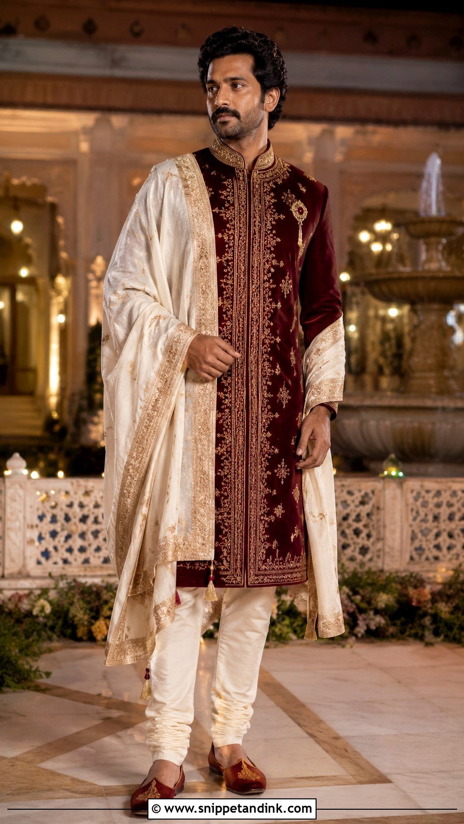 Vicky Kaushal Maroon Sherwani Outfit - Snippet and Ink - 25 Vicky Kaushal Wedding Outfit Ideas