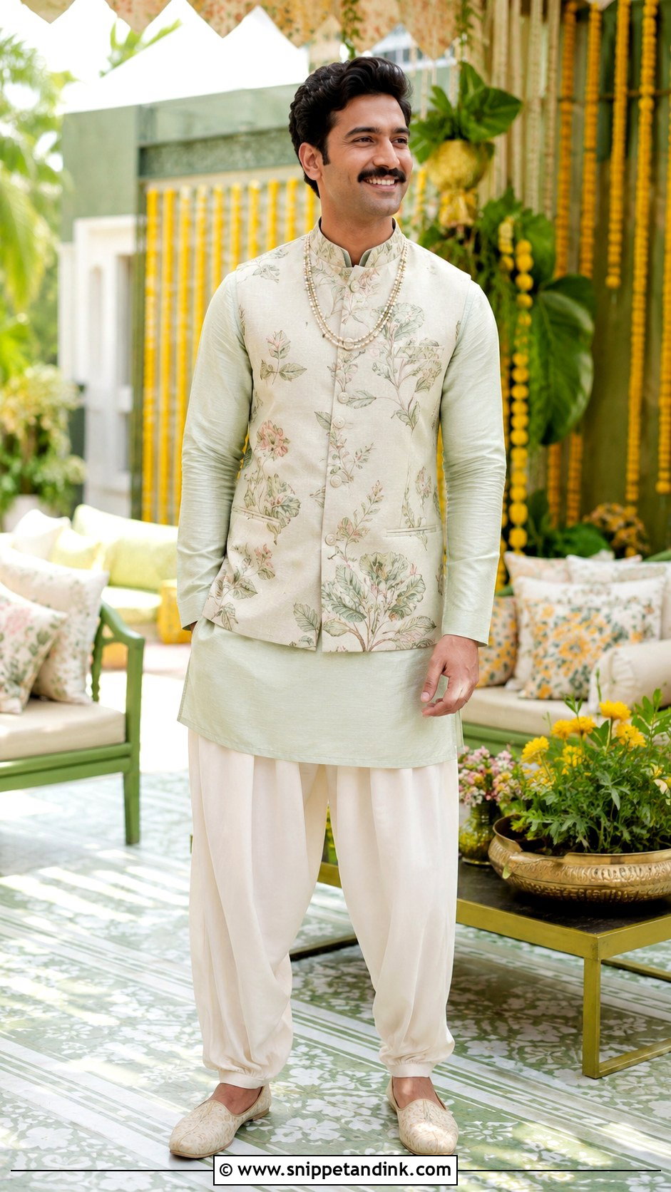 Vicky Kaushal Mint Mehendi Bandhgala Look - Snippet and Ink - 20 Katrina Kaif Vicky Kaushal Wedding Looks