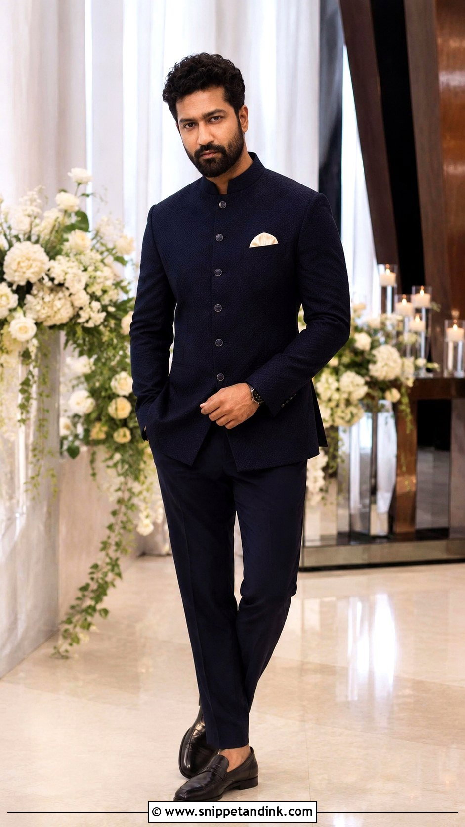 Vicky Kaushal Navy Bandhgala Outfit - Snippet and Ink - 25 Vicky Kaushal Wedding Outfit Ideas