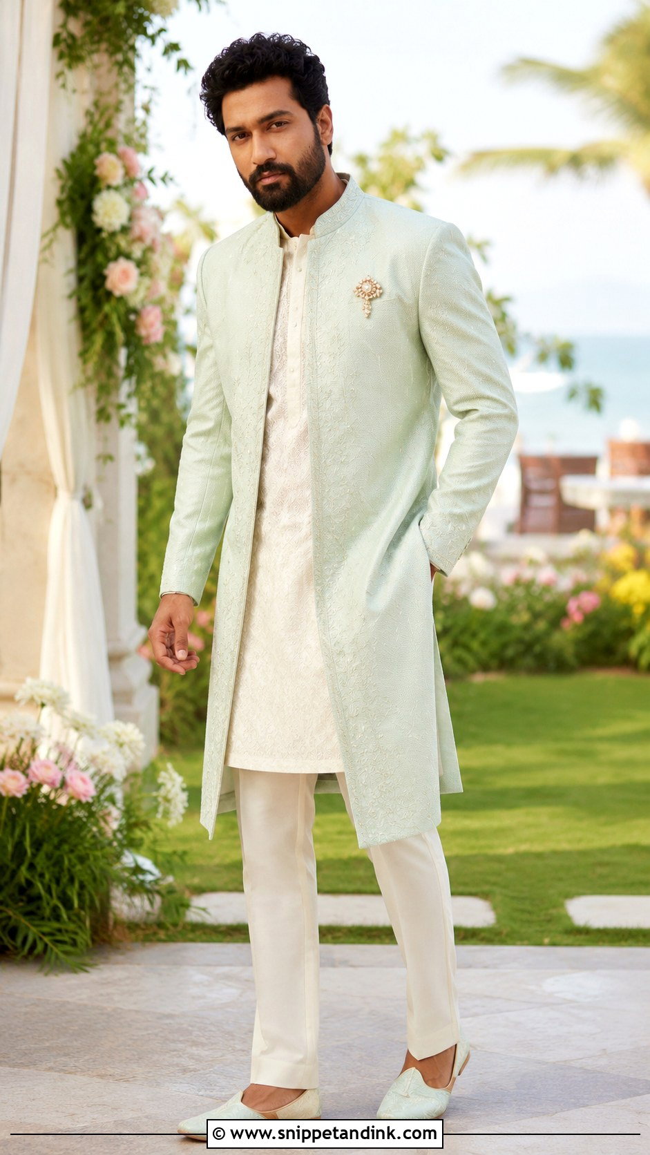 Vicky Kaushal Pastel Sherwani Outfit - Snippet and Ink - 25 Vicky Kaushal Wedding Outfit Ideas