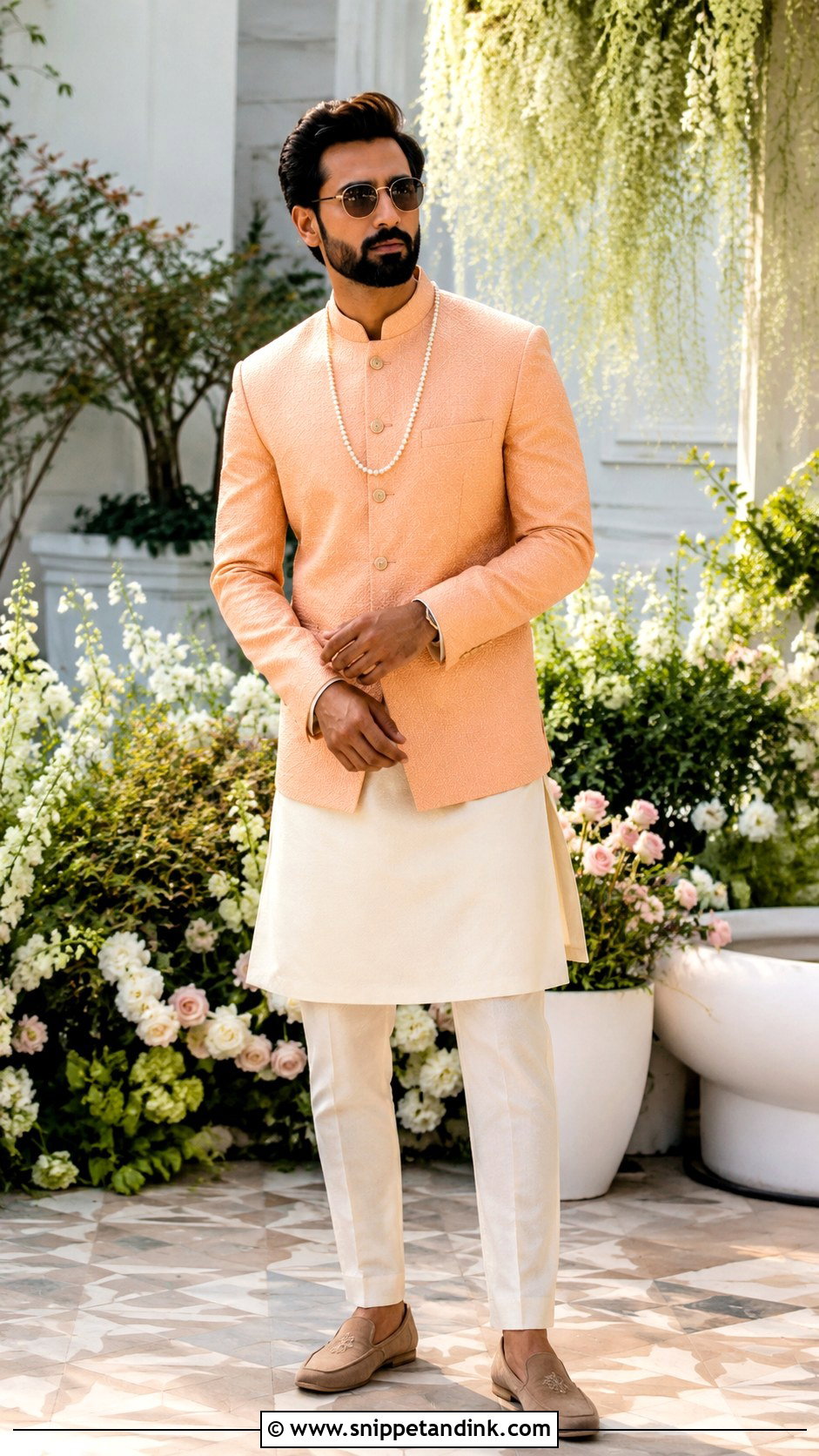 Vicky Kaushal Peach Sundowner Bandhgala Look - Snippet and Ink - 20 Katrina Kaif Vicky Kaushal Wedding Looks