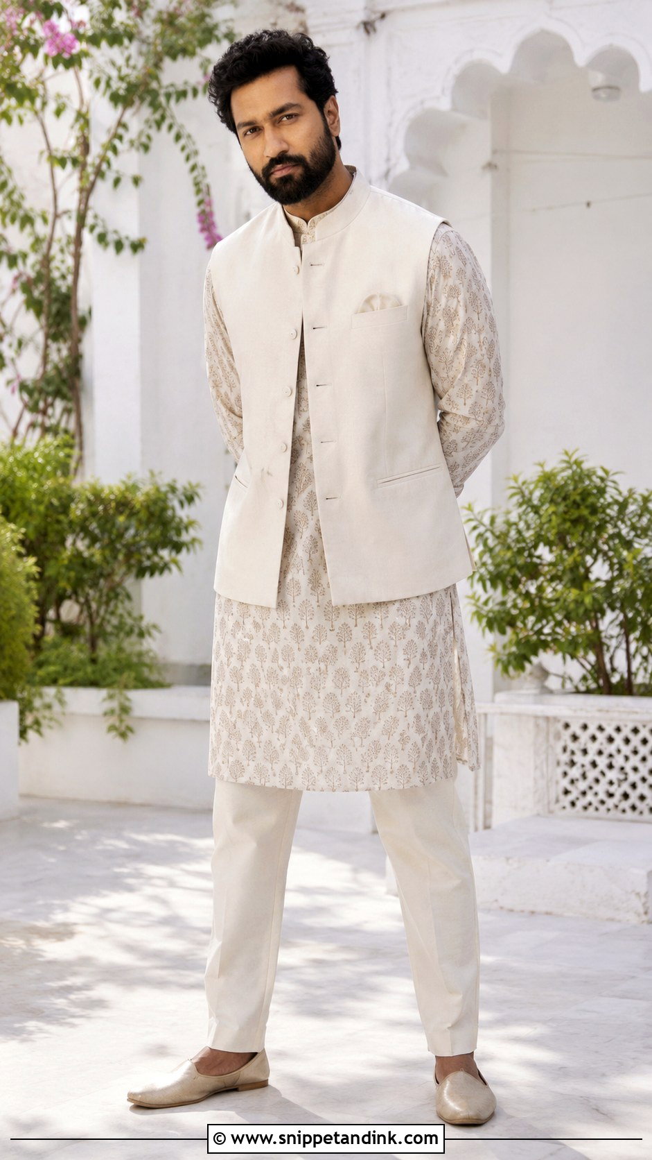 Vicky Kaushal Printed Kurta Outfit - Snippet and Ink - 25 Vicky Kaushal Wedding Outfit Ideas