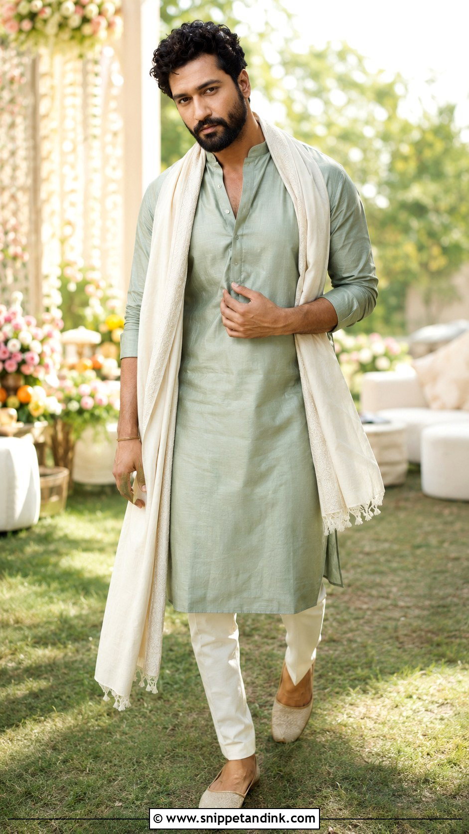 Vicky Kaushal Sage Green Kurta Outfit - Snippet and Ink - 25 Vicky Kaushal Wedding Outfit Ideas