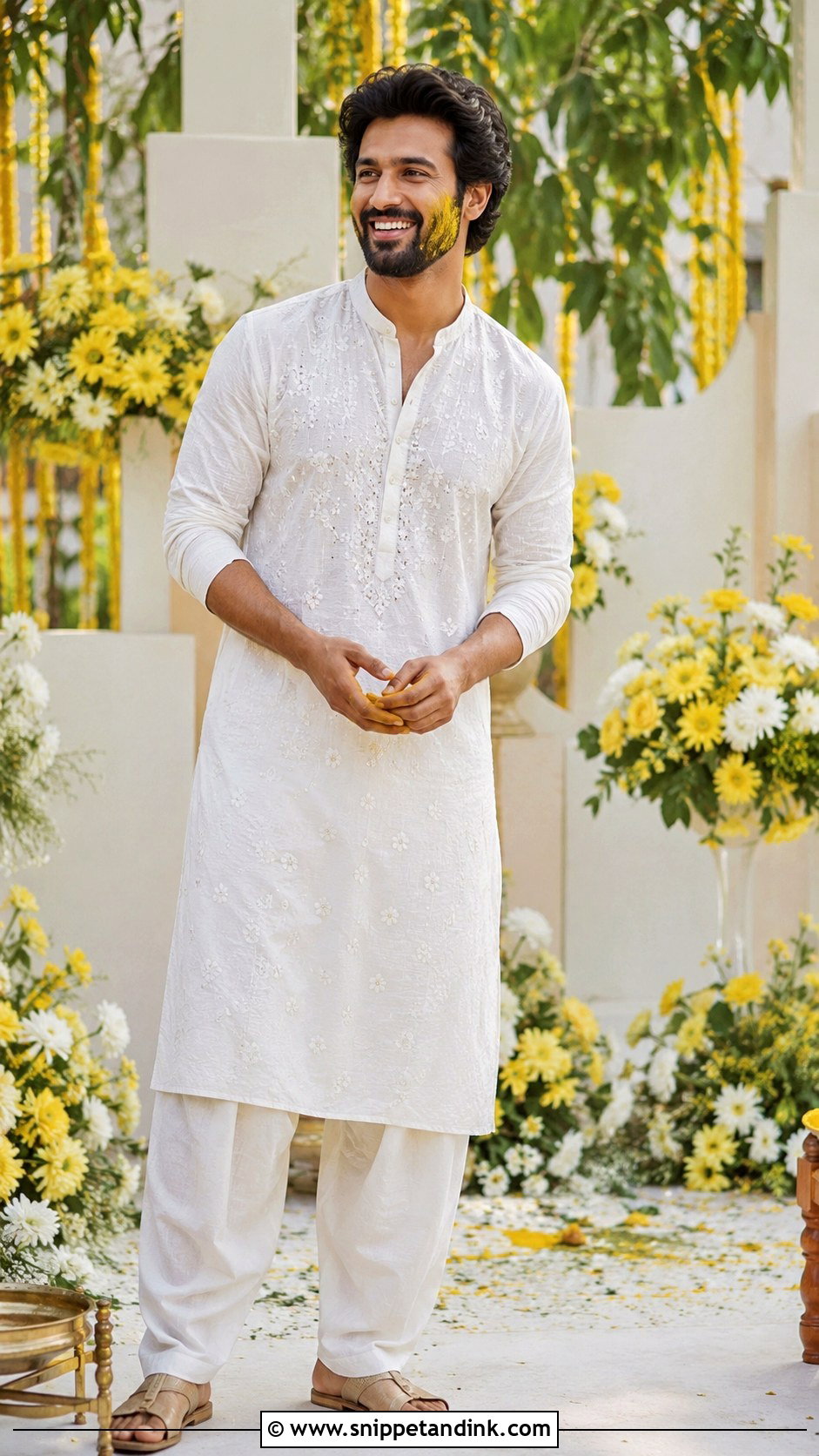 Vicky Kaushal White Khadi Haldi Kurta Look - Snippet and Ink - 20 Katrina Kaif Vicky Kaushal Wedding Looks