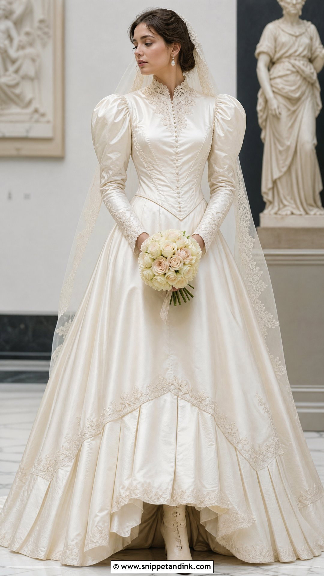 Victorian Basque Waist Wedding Dress with Puff Sleeves - Snippet and Ink - 20 Vintage Wedding Dresses with Sleeves