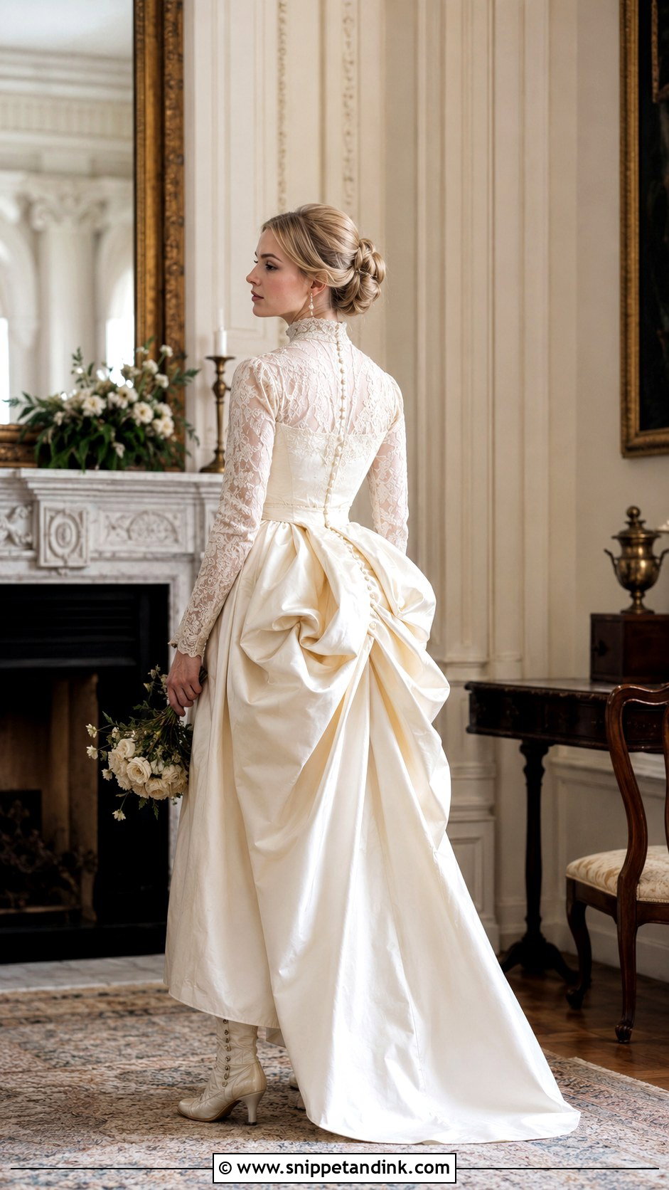 Victorian Bustle Long Sleeve Wedding Dress - Snippet and Ink - 20 Bustled Wedding Dress Ideas