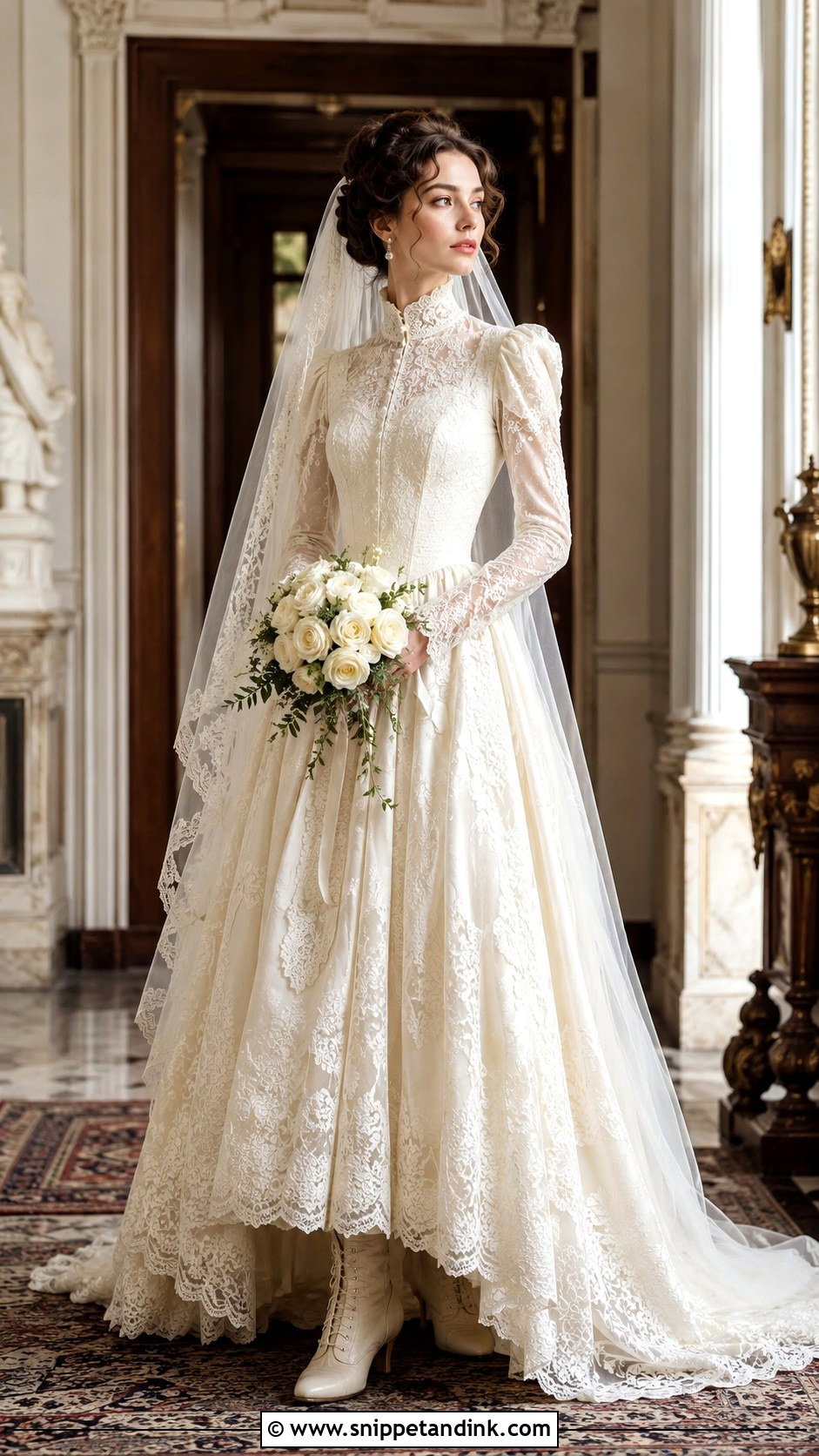 Victorian High Neck Antique Wedding Dress - Snippet and Ink - 20 Antique Wedding Dresses