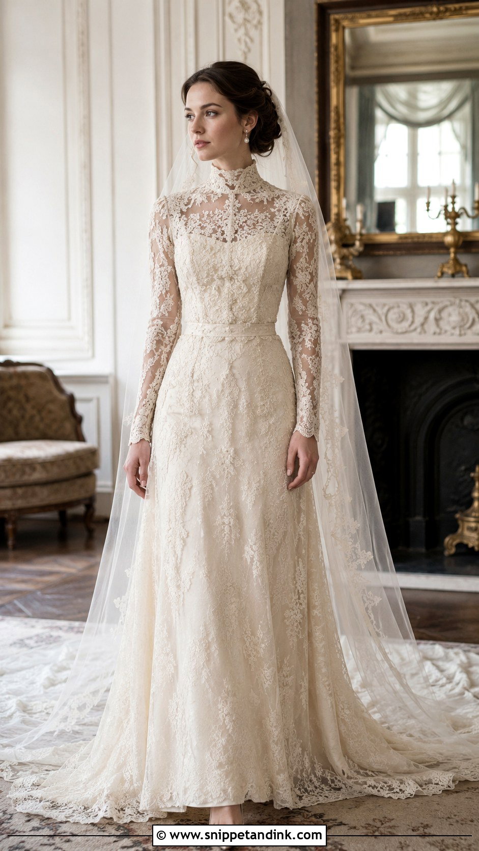 Victorian High Neck Lace Wedding Dress - Snippet and Ink - 20 Vintage Long Sleeve Lace Wedding Dress Ideas