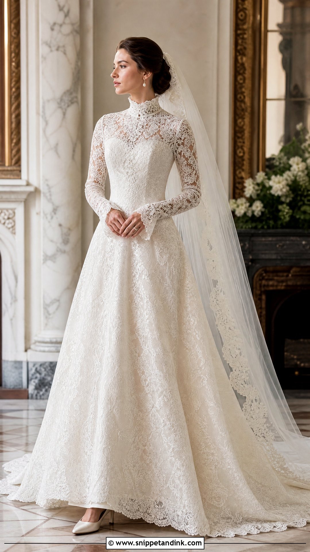 Victorian High Neck Lace Wedding Dress - Snippet and Ink - 25 Vintage Long Sleeve Wedding Dress Ideas