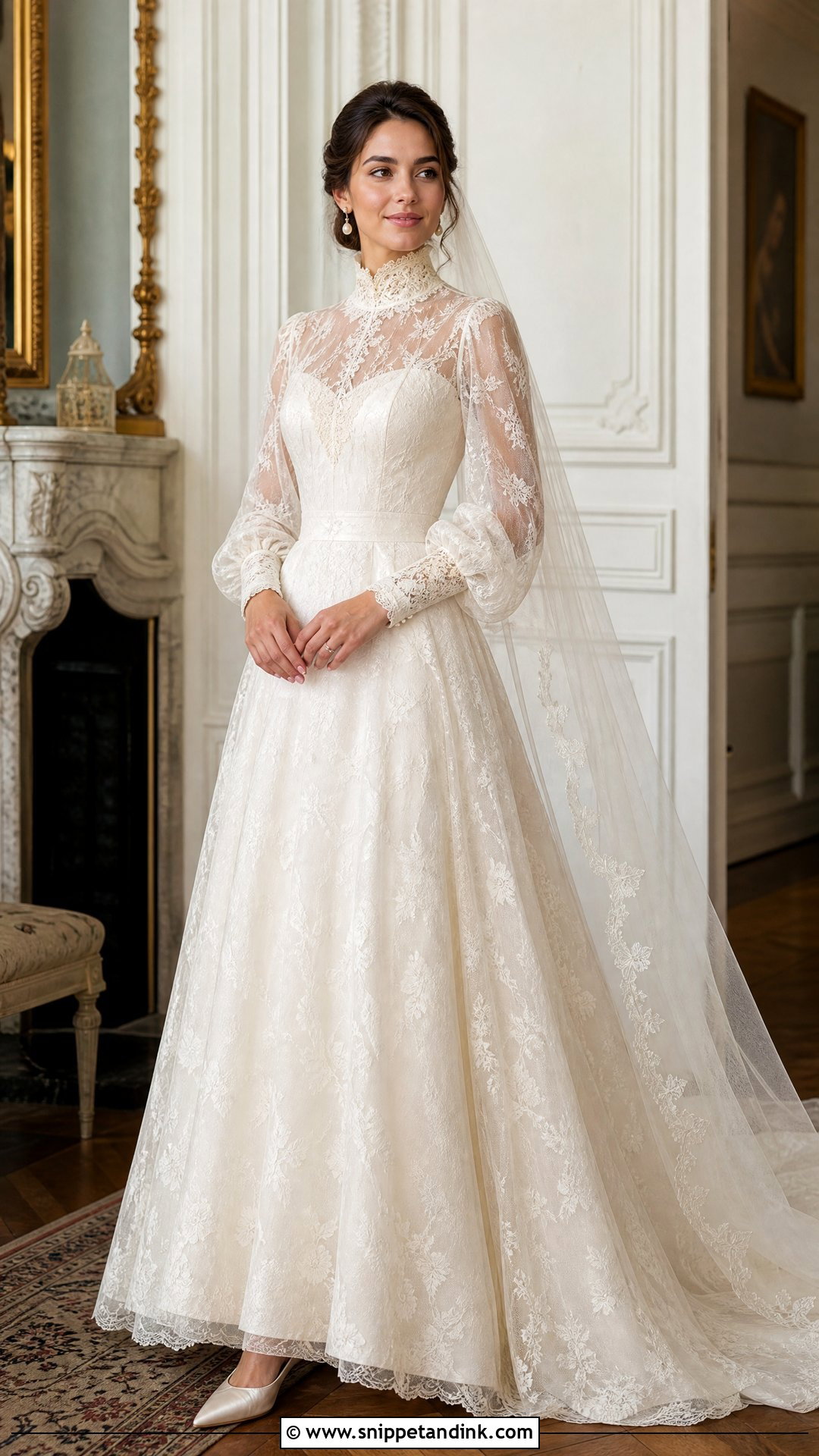 Victorian High Neck Lace Wedding Dress With Bishop Sleeves - Snippet and Ink - 20 Vintage Lace Wedding Dress with Sleeves