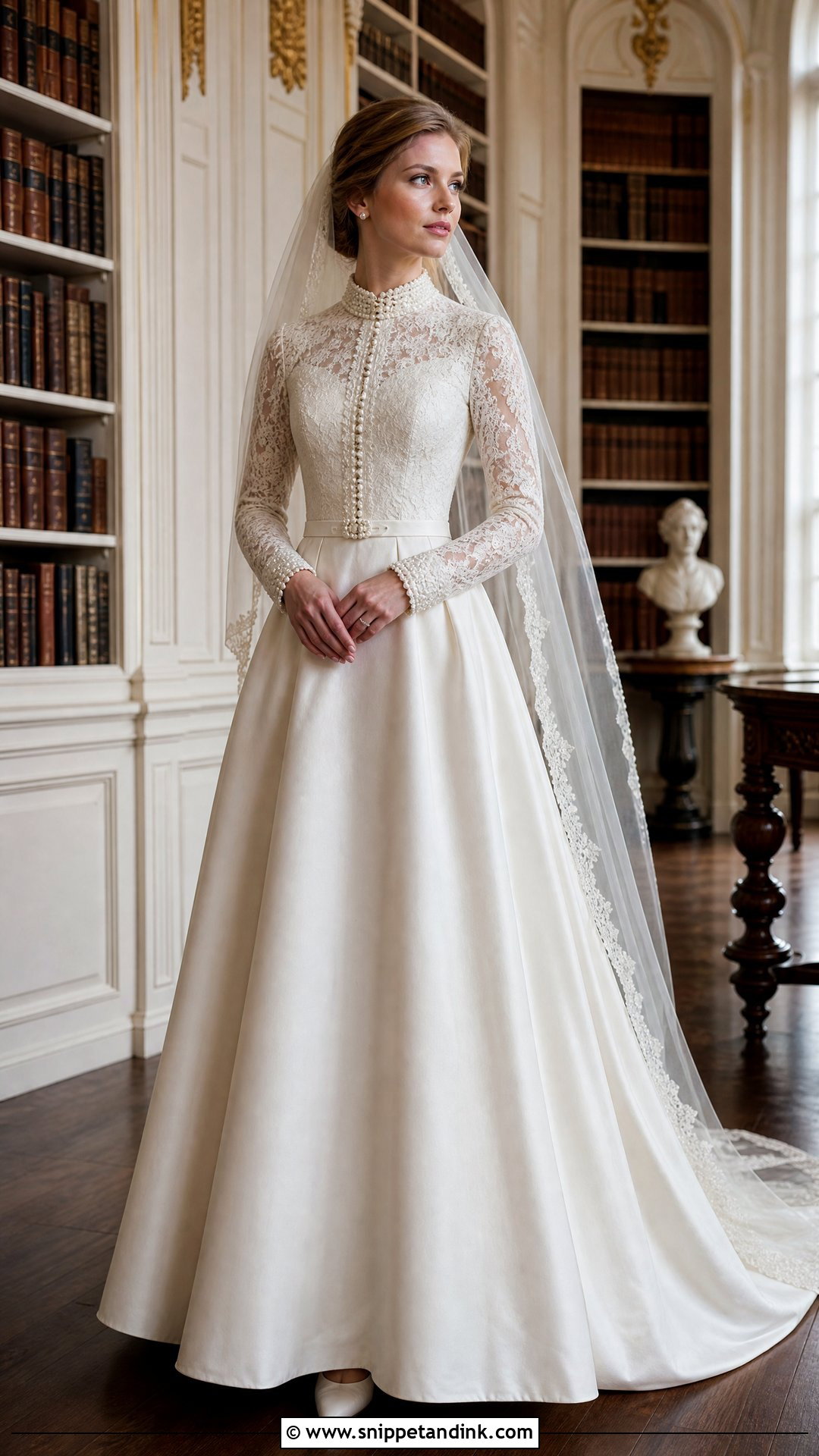 Victorian High Neck Pearl Wedding Dress - Snippet and Ink - 20 Vintage Pearl Wedding Dress Ideas