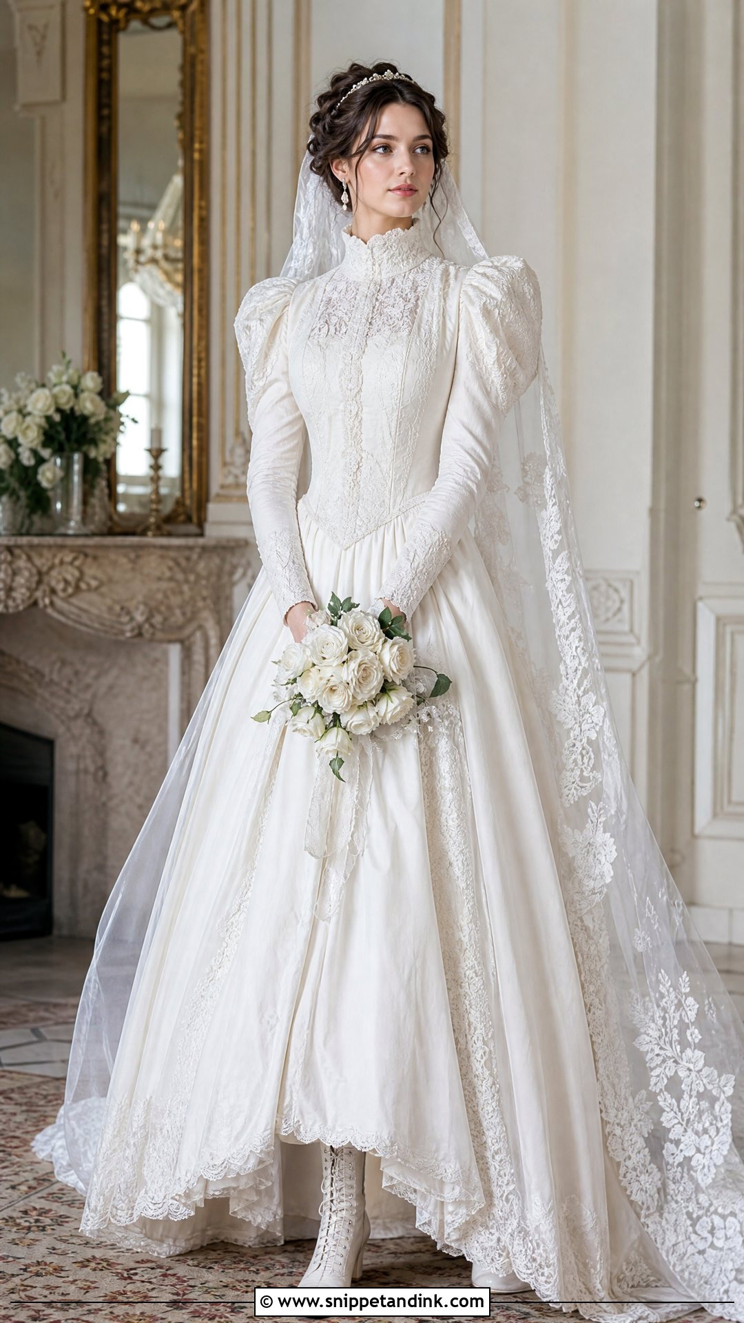 Victorian High Neck Puff Sleeve Wedding Dress - Snippet and Ink - 20 Vintage Puff Sleeve Wedding Dress Ideas