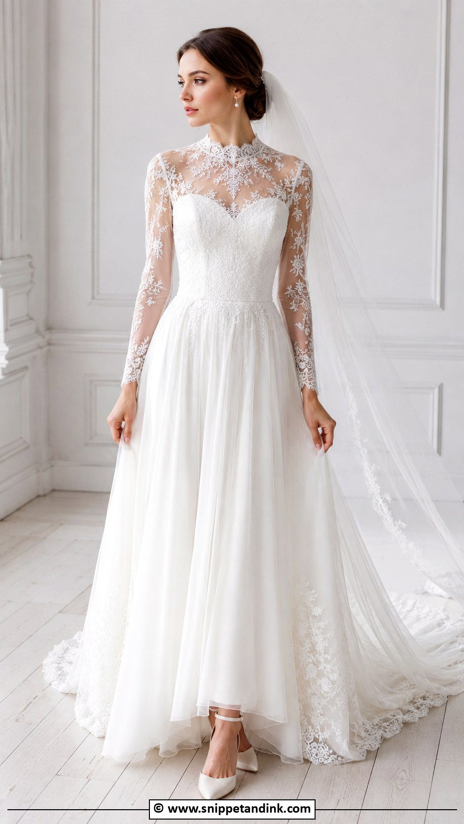 Victorian Illusion Neck Wedding Dress - Snippet and Ink - 30 Victorian Wedding Dress Ideas