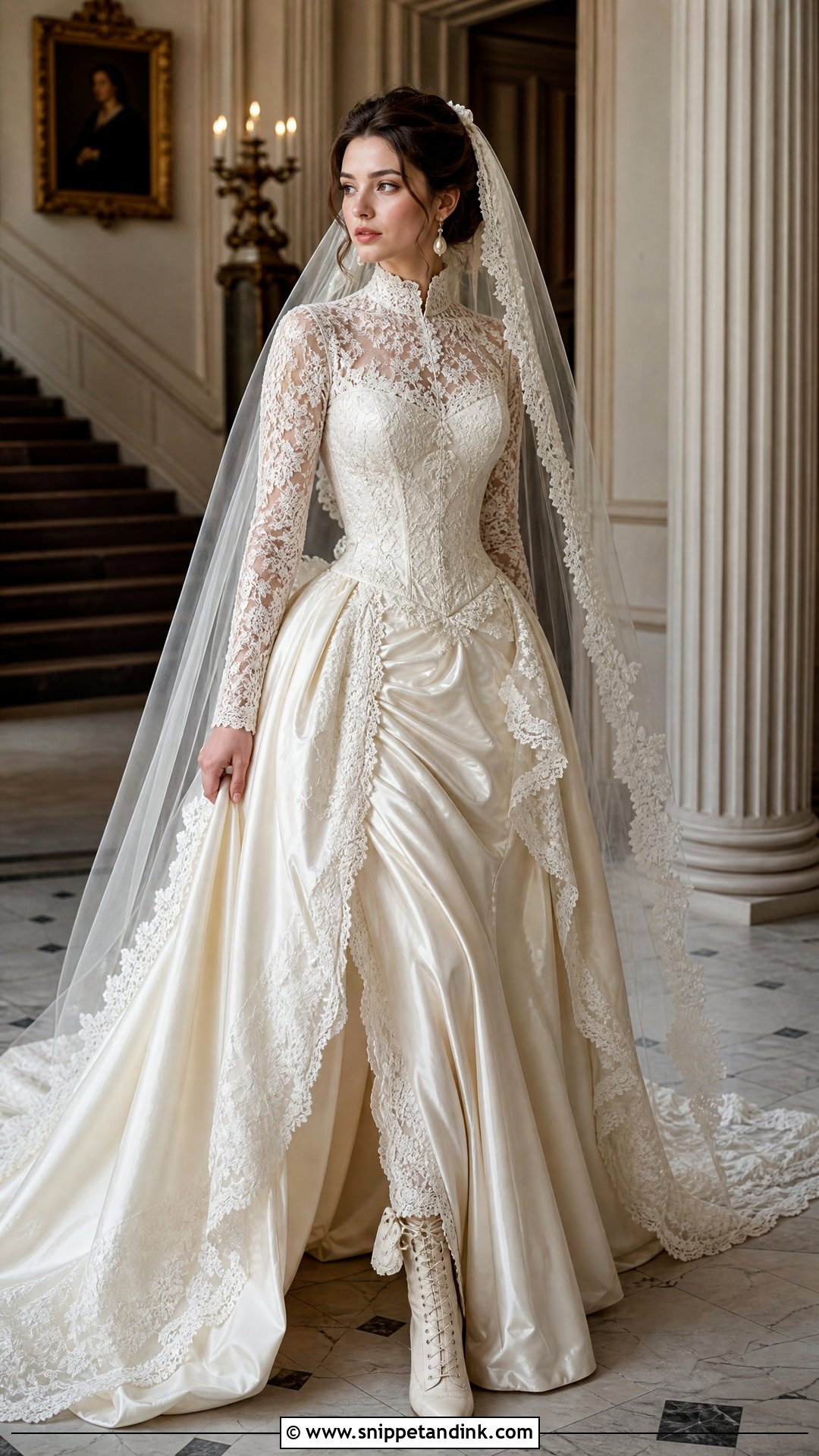 Victorian Ivory Wedding Dress With High Neck - Snippet and Ink - 20 Vintage Ivory Wedding Dress Ideas